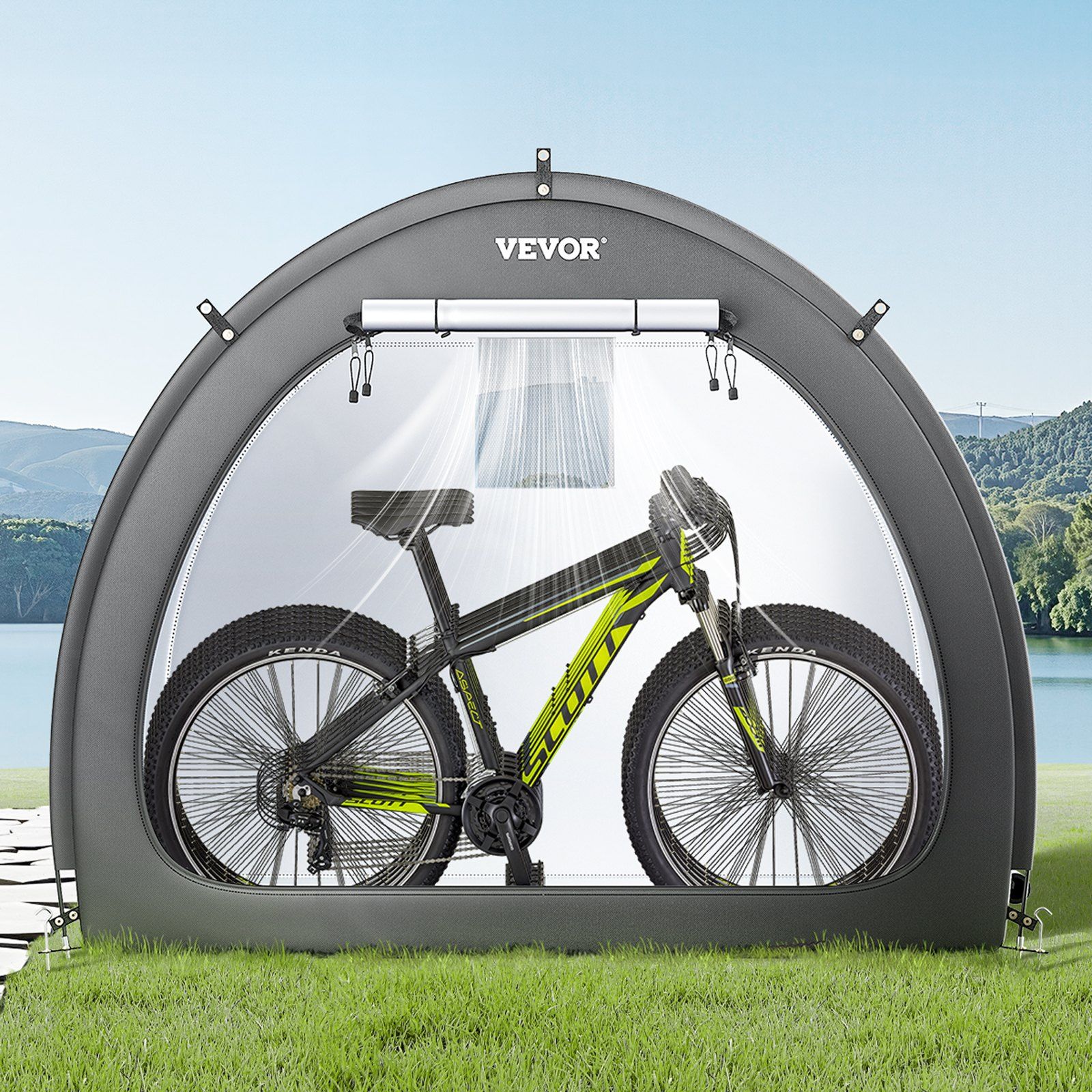 Bike Storage Tent, 4 to 5 Bikes, Outdoor Spacious Bike Storage Tent with Ventilated Window, Waterproof Fan-Shaped Bike Tent with High Strength Fiberglass & Double Door, Fit for Bicycle - Image 8