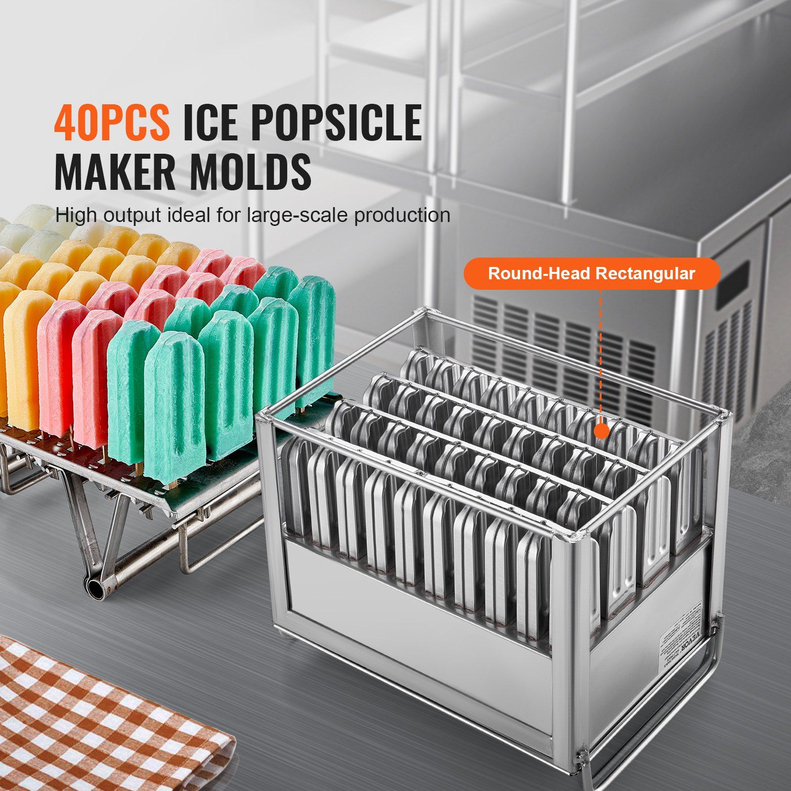 Commercial Popsicle Moulds, 40PCS Round-Head Ice Pop Moulds with Double Slot, Stainless Steel Ice Lolly Popsicle Moulds, Ice Cream Maker Mould Holder with 50PCS Popsicle Sticks & Bags - Image 2