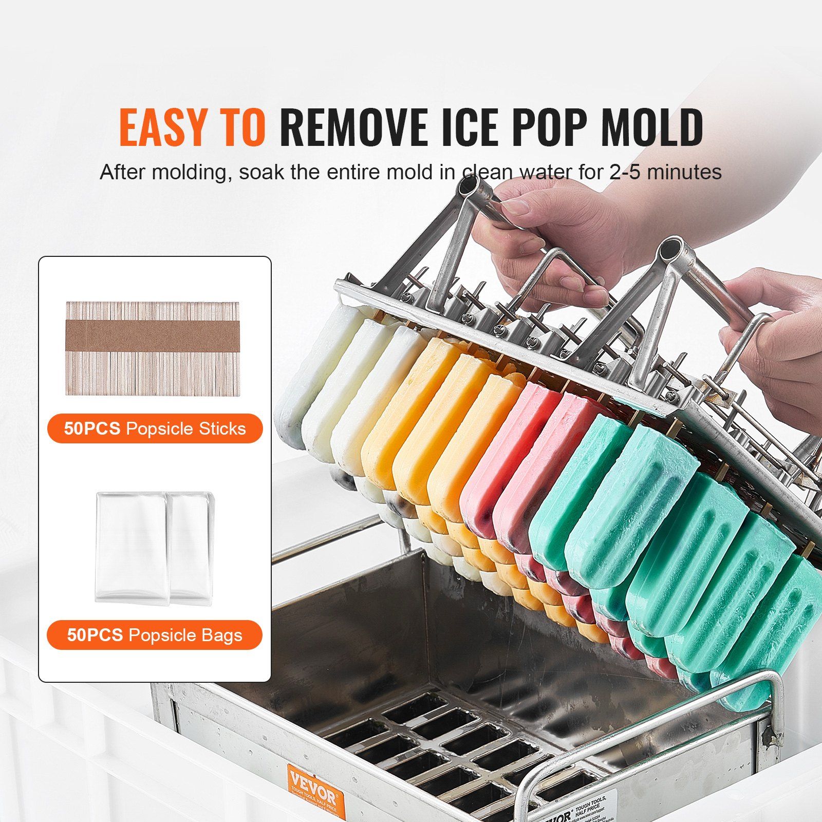 Commercial Popsicle Moulds, 40PCS Round-Head Ice Pop Moulds with Double Slot, Stainless Steel Ice Lolly Popsicle Moulds, Ice Cream Maker Mould Holder with 50PCS Popsicle Sticks & Bags - Image 4