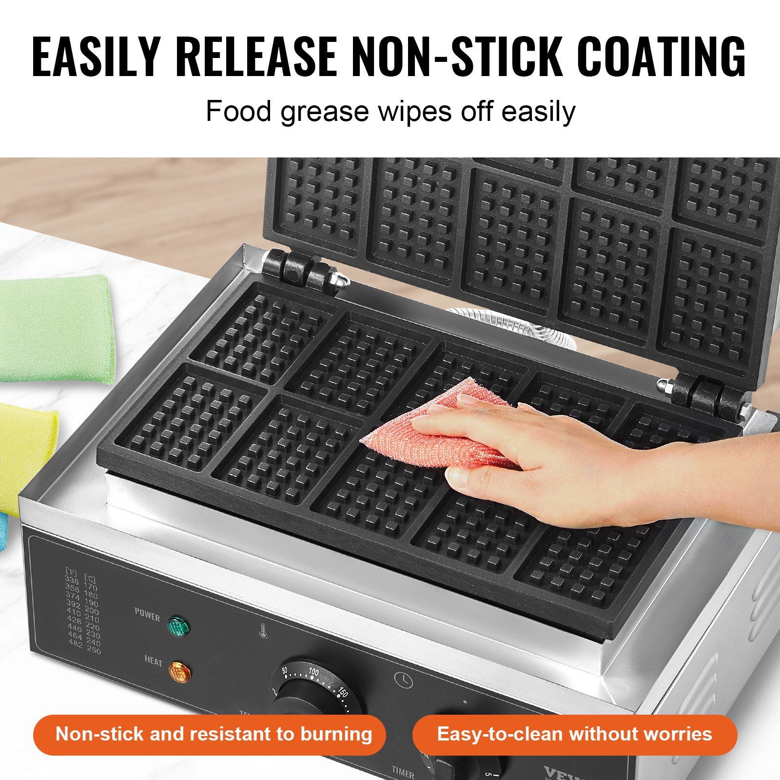Commercial Waffle Maker, 10PCS Rectangle Waffle Baker Machine, 1550W Non-Stick Stainless Steel Belgian Waffle Iron with Temp and Time Control, Handle, for Restaurant Bakery Snack Bar Family - Image 4