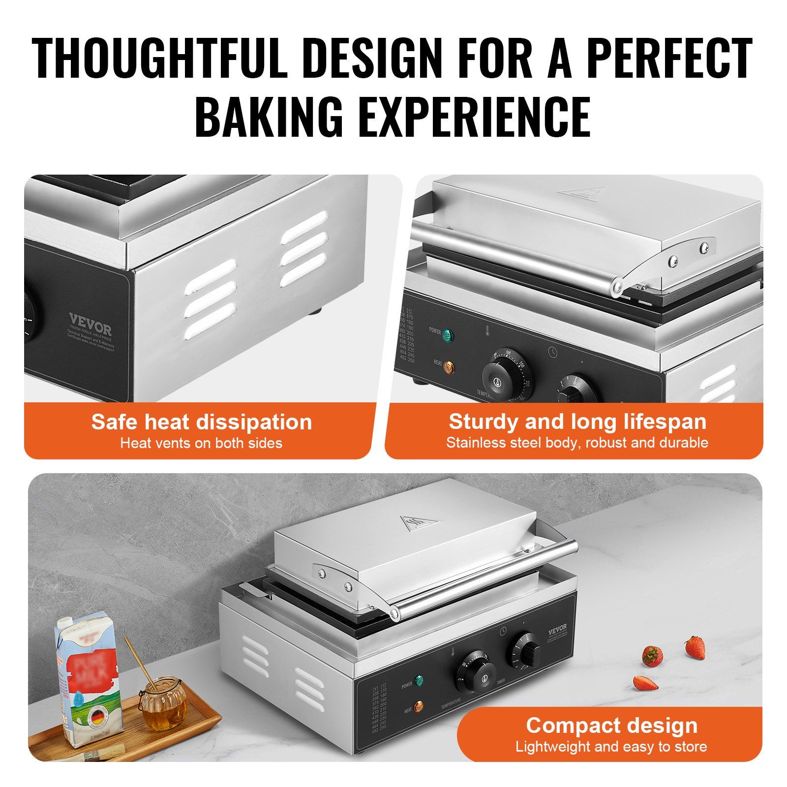 Commercial Waffle Maker, 10PCS Rectangle Waffle Baker Machine, 1550W Non-Stick Stainless Steel Belgian Waffle Iron with Temp and Time Control, Handle, for Restaurant Bakery Snack Bar Family - Image 5