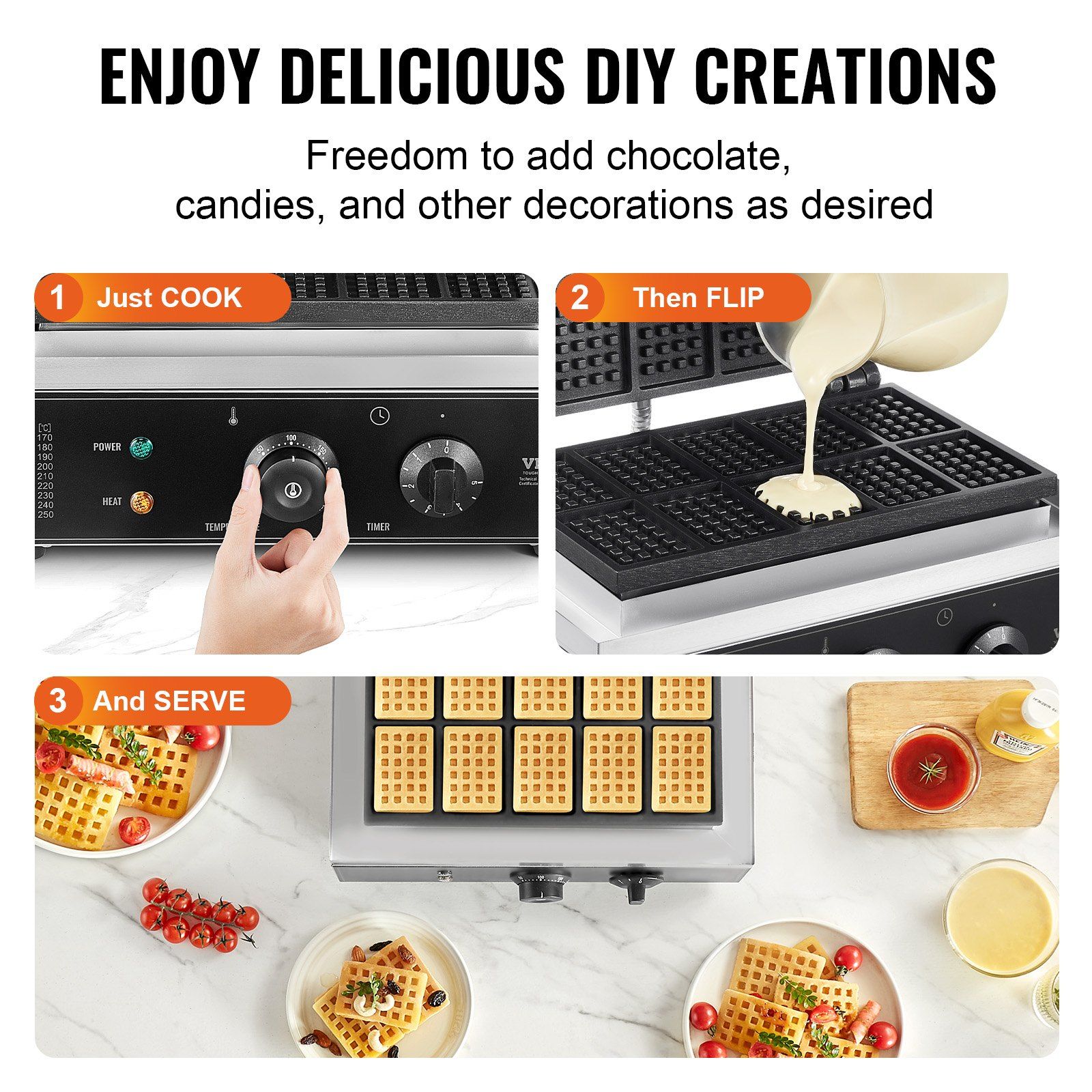 Commercial Waffle Maker, 10PCS Rectangle Waffle Baker Machine, 1550W Non-Stick Stainless Steel Belgian Waffle Iron with Temp and Time Control, Handle, for Restaurant Bakery Snack Bar Family - Image 6