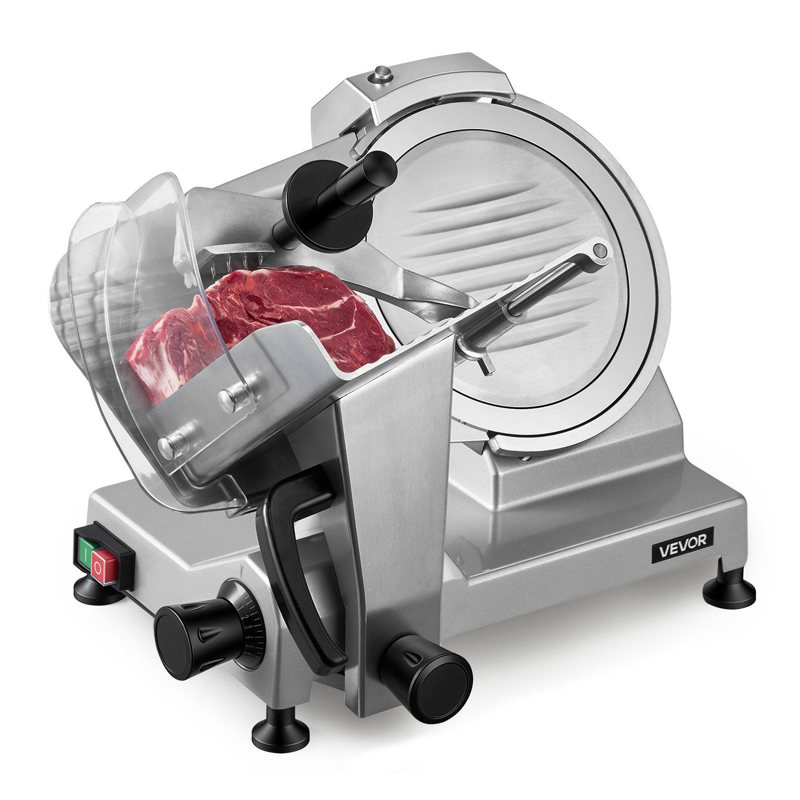 Commercial Meat Slicer, 240W Electric Deli Food Slicer with 250mm Carbon Steel Blade, Built-In Sharpener & 0-12mm Adjustable Thickness for Frozen Meat, Ham, Baguett, Steak - Image 1