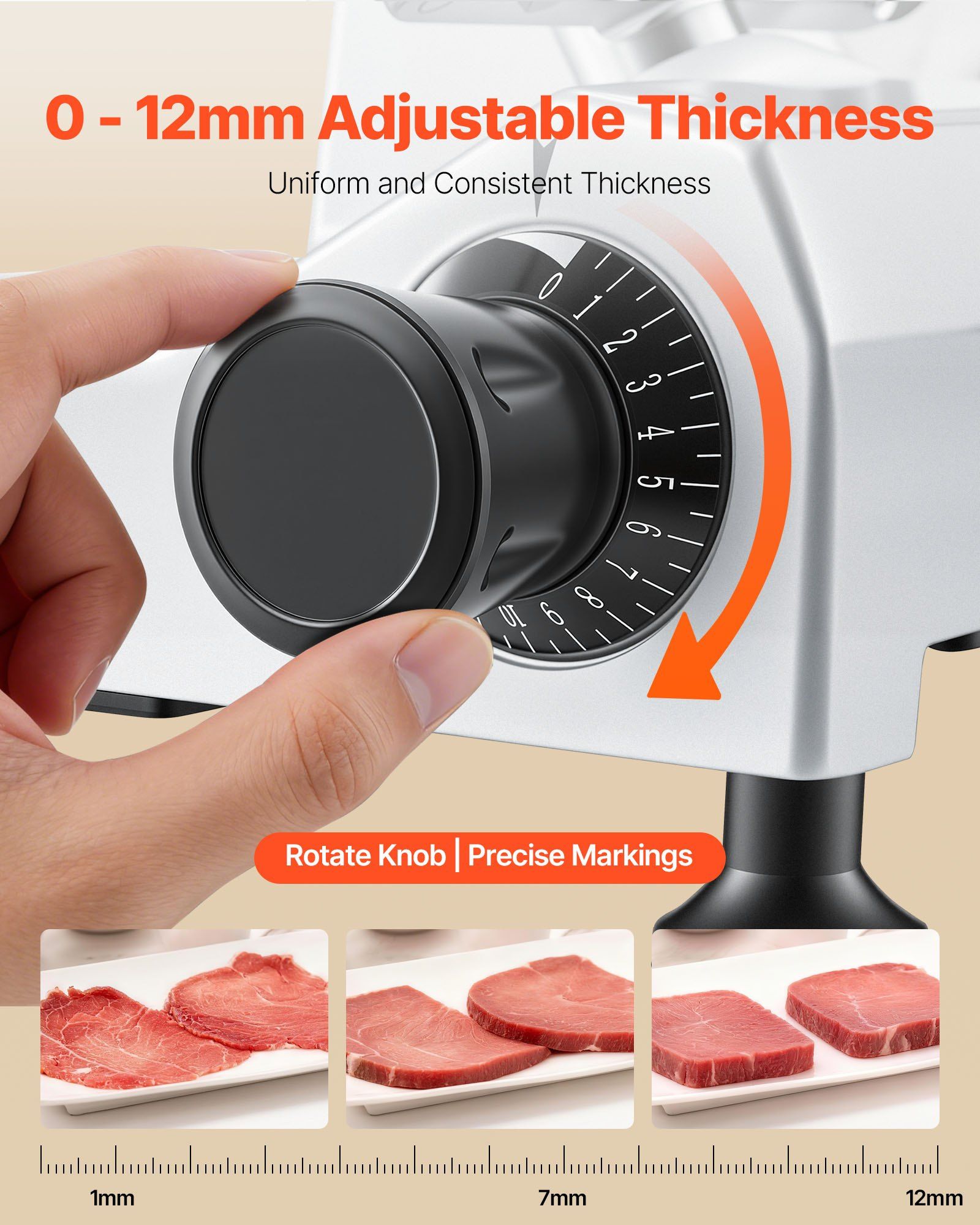 Commercial Meat Slicer, 240W Electric Deli Food Slicer with 250mm Carbon Steel Blade, Built-In Sharpener & 0-12mm Adjustable Thickness for Frozen Meat, Ham, Baguett, Steak - Image 4