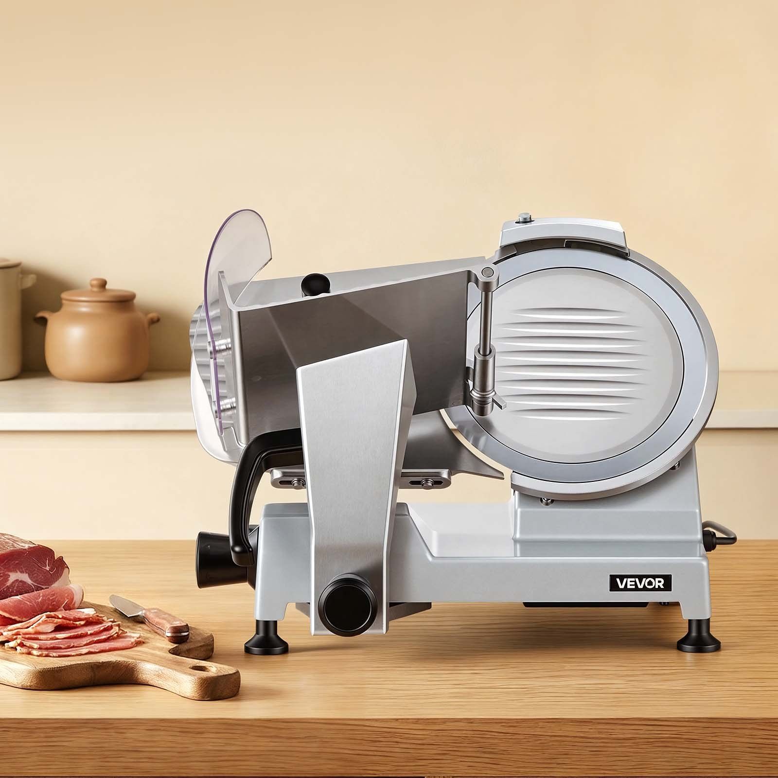 Commercial Meat Slicer, 240W Electric Deli Food Slicer with 250mm Carbon Steel Blade, Built-In Sharpener & 0-12mm Adjustable Thickness for Frozen Meat, Ham, Baguett, Steak - Image 8