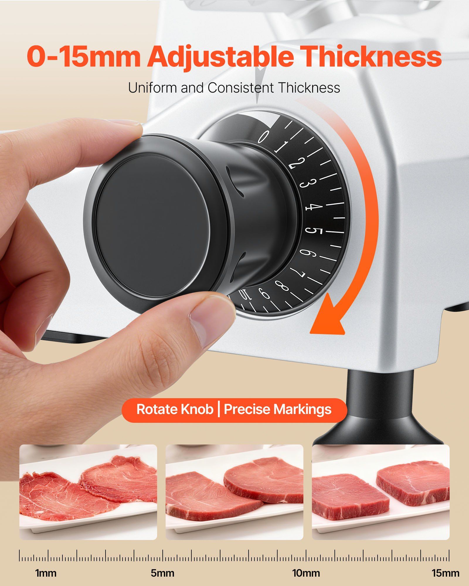 Commercial Meat Slicer, 320W Electric Deli Food Slicer with 300mm Carbon Steel Blade, Built-In Sharpener & 0-15mm Adjustable Thickness for Frozen Meat, Ham, Baguett, Steak - Image 4