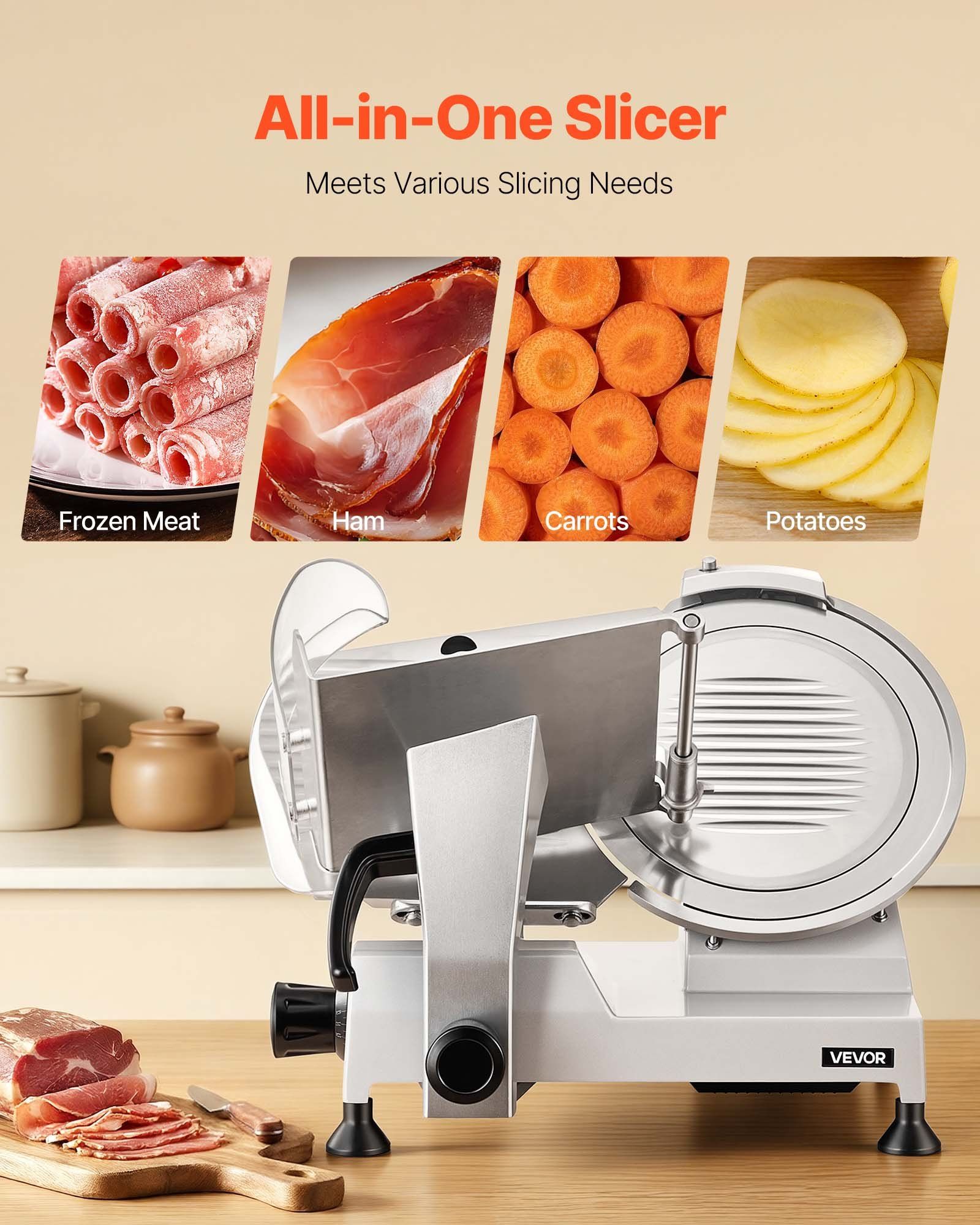 Commercial Meat Slicer, 320W Electric Deli Food Slicer with 300mm Carbon Steel Blade, Built-In Sharpener & 0-15mm Adjustable Thickness for Frozen Meat, Ham, Baguett, Steak - Image 5