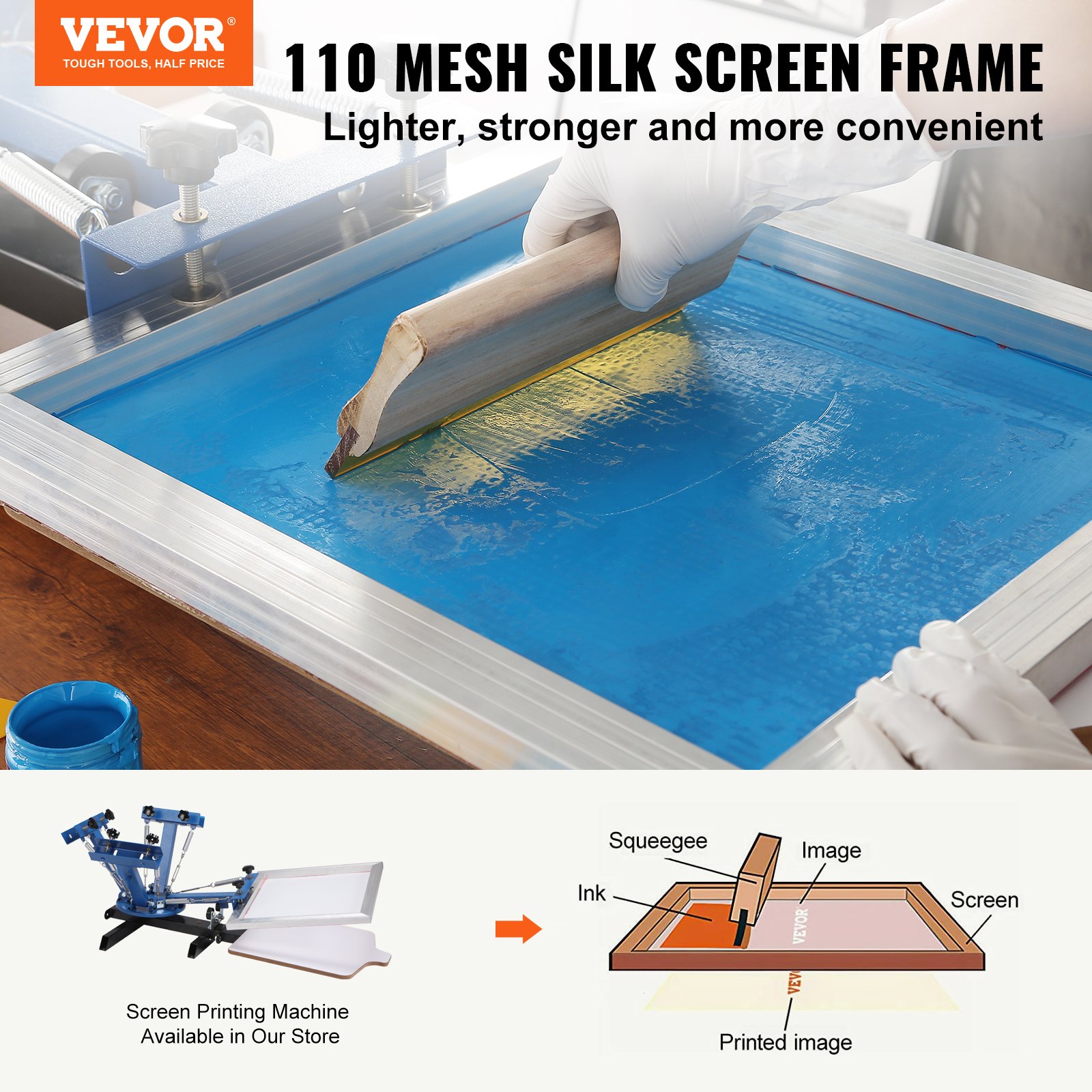 Screen Printing Kit, 6 Pieces Aluminum Silk Screen Printing Frames, 25.4 x 35.6 cm Silk Screen Printing Frame with 110 Count Mesh, High Tension Nylon Mesh and Sealing Tape for T-shirts DIY - Image 2