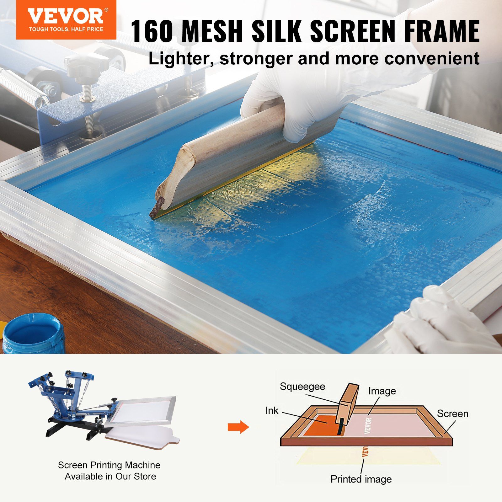 Screen Printing Kit, 6 Pieces Aluminum Silk Screen Printing Frames, 18x20inch Silk Screen Printing Frame with 160 Count Mesh, High Tension Nylon Mesh and Sealing Tape for T-shirts DIY Printing - Image 2