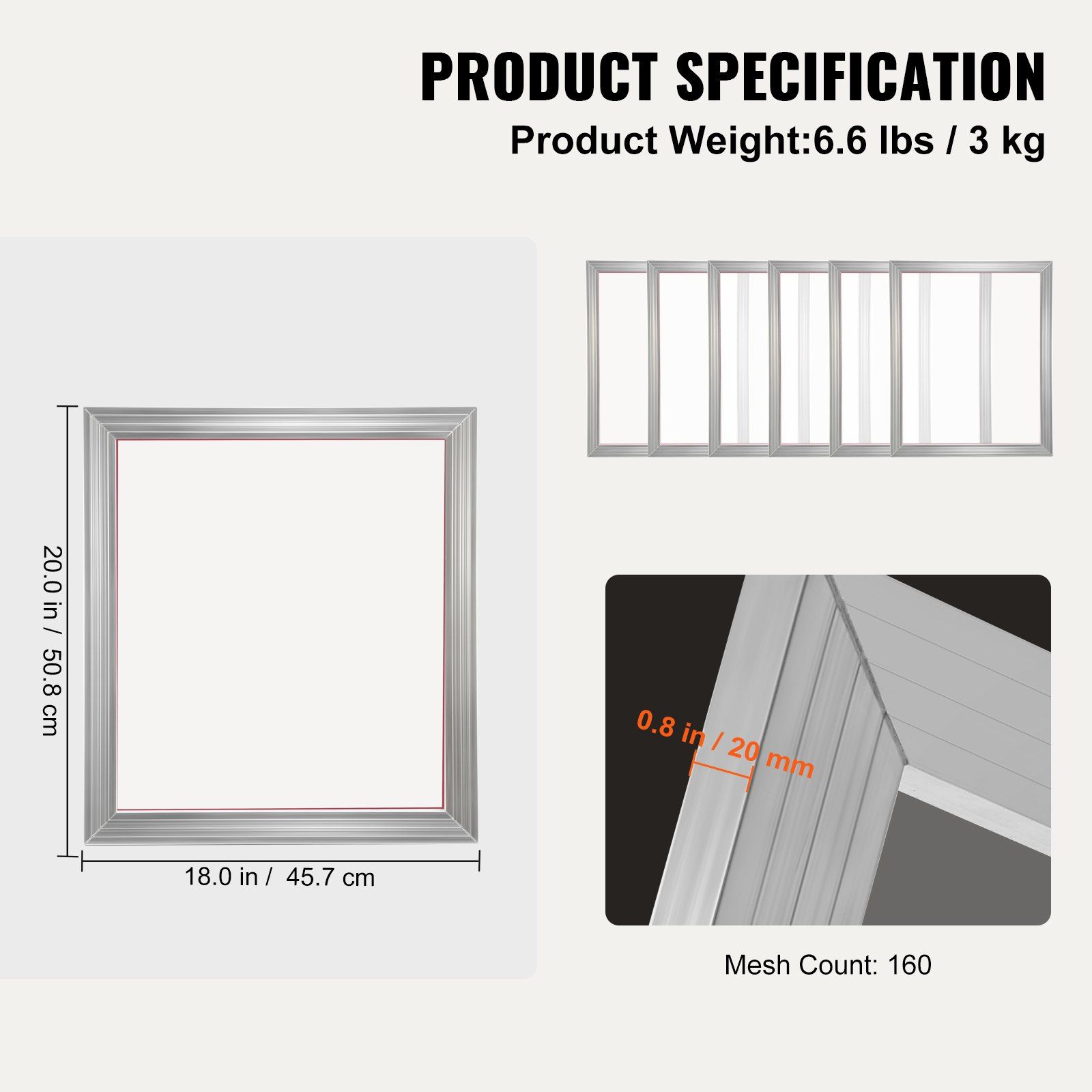 Screen Printing Kit, 6 Pieces Aluminum Silk Screen Printing Frames, 18x20inch Silk Screen Printing Frame with 160 Count Mesh, High Tension Nylon Mesh and Sealing Tape for T-shirts DIY Printing - Image 7