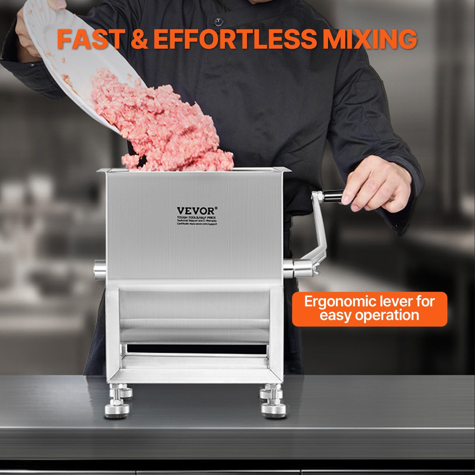 Manual Meat Mixer, 15L Fixed Tank Meat Processing Equipment(Mixing Maximum 15LBS for Meat), Stainless Steel Meat Mixer, Sausage Mixer Machine with Lid and Handle, Ground Beef Hand Mixer - Image 3