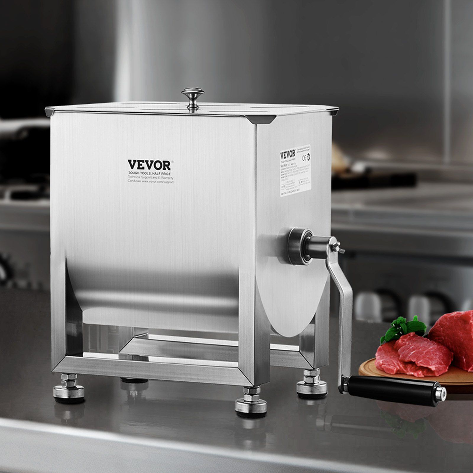 Manual Meat Mixer, 15L Fixed Tank Meat Processing Equipment(Mixing Maximum 15LBS for Meat), Stainless Steel Meat Mixer, Sausage Mixer Machine with Lid and Handle, Ground Beef Hand Mixer - Image 8