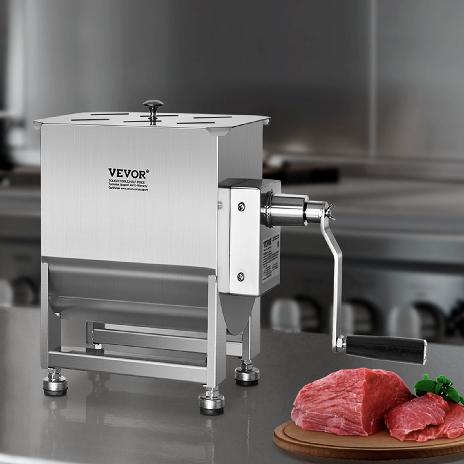 Manual Meat Mixer, 10L Fixed Tank Meat Processing Equipment(Mixing Max 15LBS for Meats), Stainless Steel Sausage Mixer Machine with Lid Handle Gear Reducer, Ground Beef Hand Mixers - Image 8