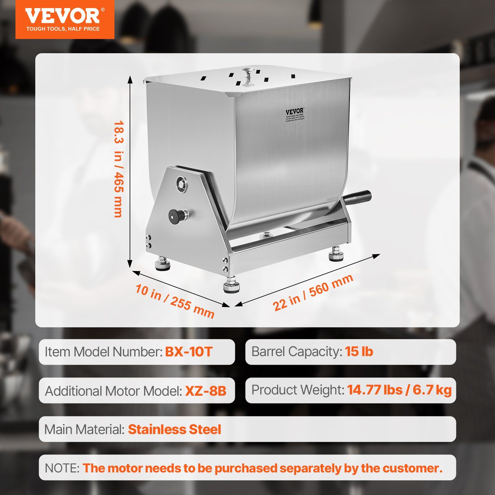 Manual Meat Mixer, 15L Tilt Tank Meat Processing Equipment(Mixing Max 15LBS for Meat), Stainless Steel Meat Mixer, Sausage Mixer Machine with Lid Handle Gear Reducer, Ground Beef Hand Mixer - Image 7