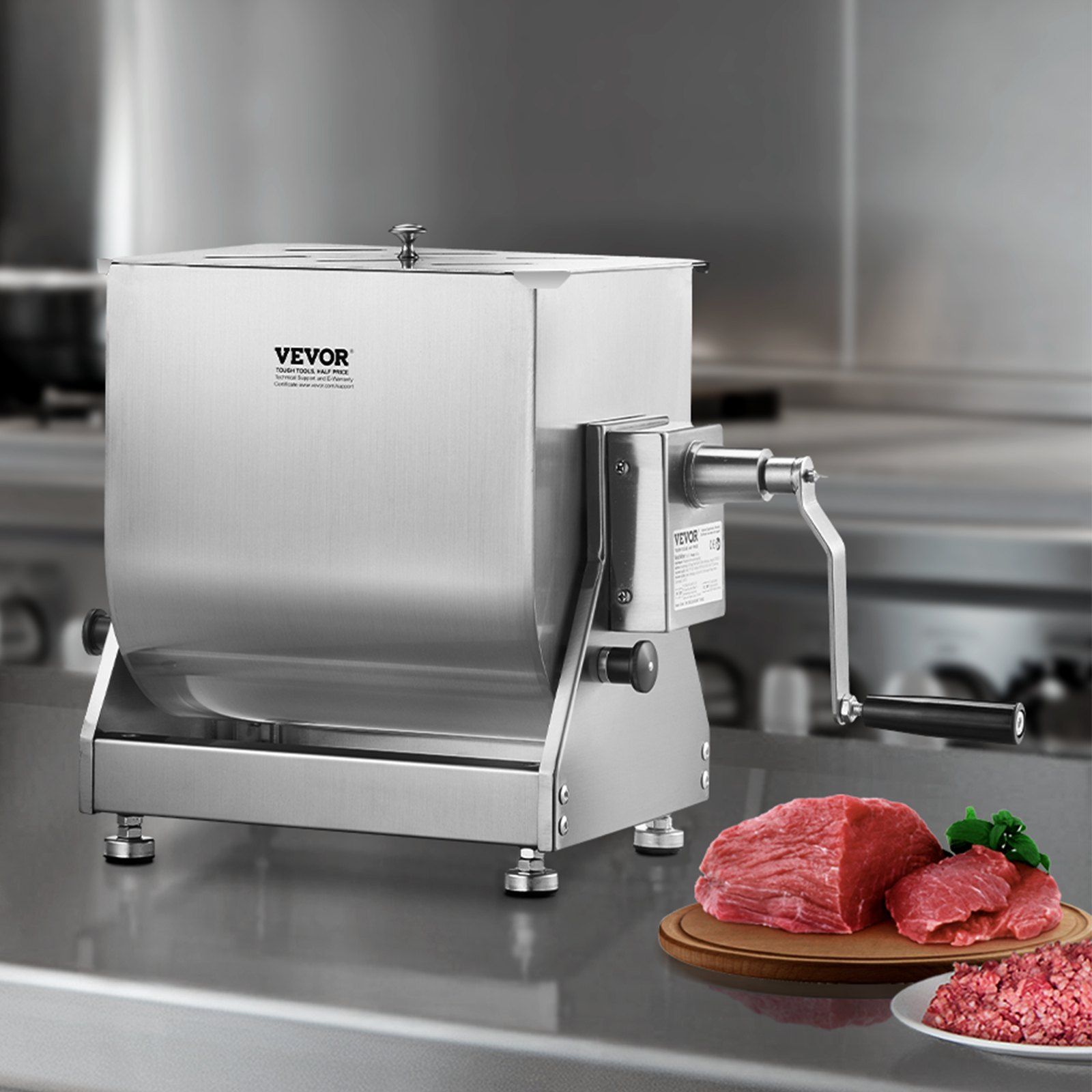 Manual Meat Mixer, 15L Tilt Tank Meat Processing Equipment(Mixing Max 15LBS for Meat), Stainless Steel Meat Mixer, Sausage Mixer Machine with Lid Handle Gear Reducer, Ground Beef Hand Mixer - Image 8