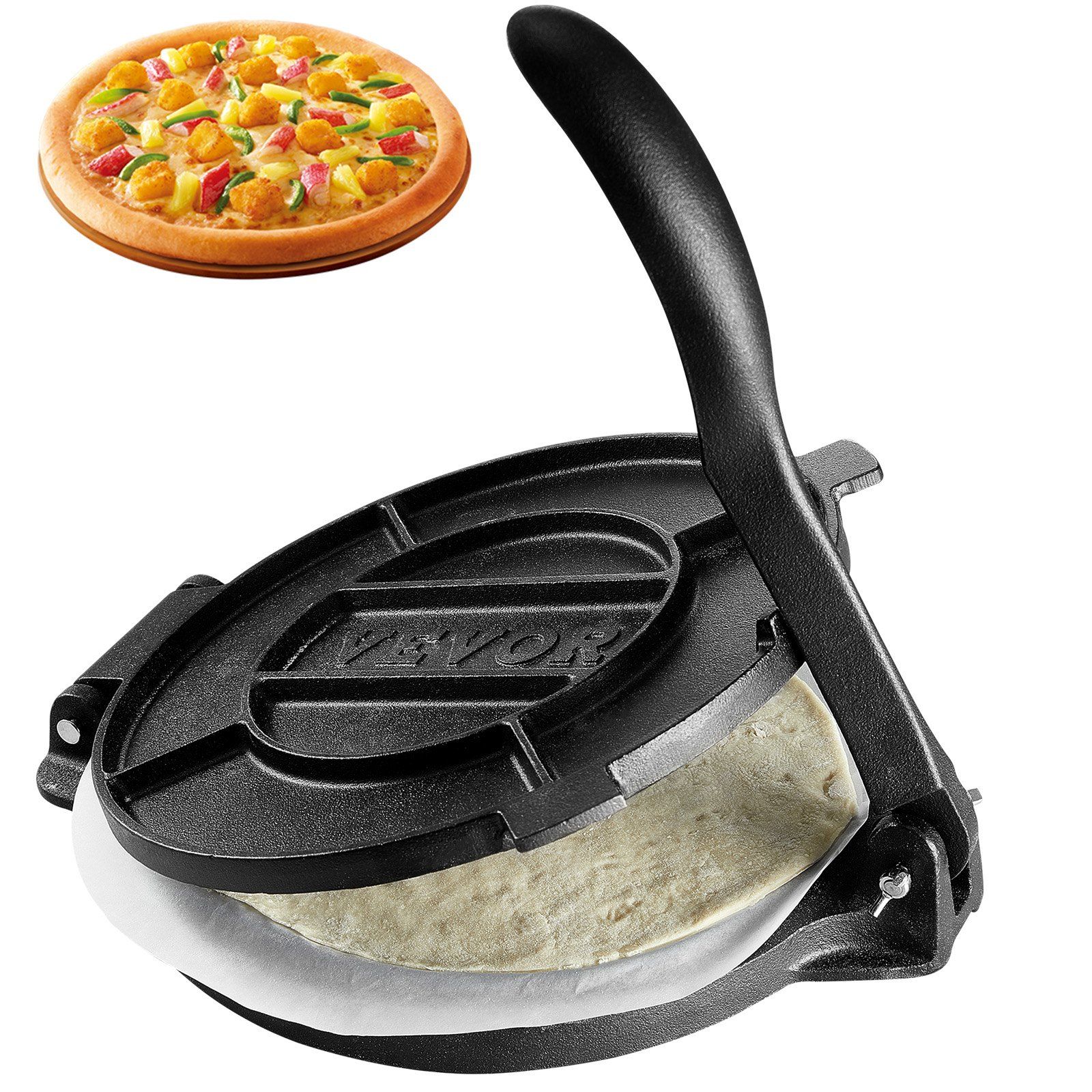 Tortilla Press, 250mm Tortilla and Roti Maker, Cast Iron Heavy Duty Tortilladora Press, Pre-Seasoned Pataconera Maker with 100 Pcs Parchment Paper, Dough Maker for Flour Tortilla, Tawa, Silver - Image 1