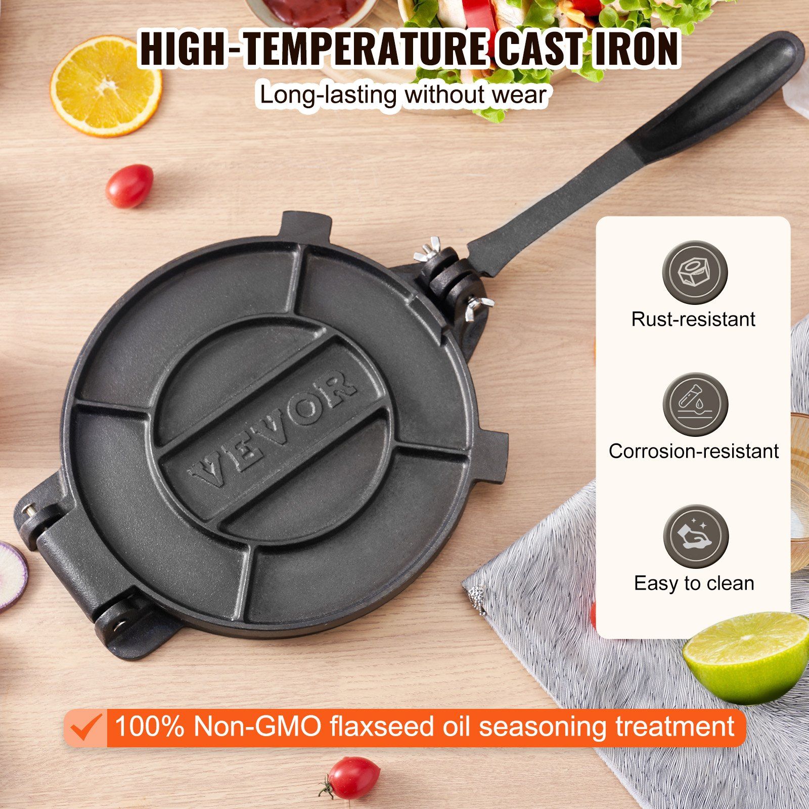 Tortilla Press, 250mm Tortilla and Roti Maker, Cast Iron Heavy Duty Tortilladora Press, Pre-Seasoned Pataconera Maker with 100 Pcs Parchment Paper, Dough Maker for Flour Tortilla, Tawa, Silver - Image 3