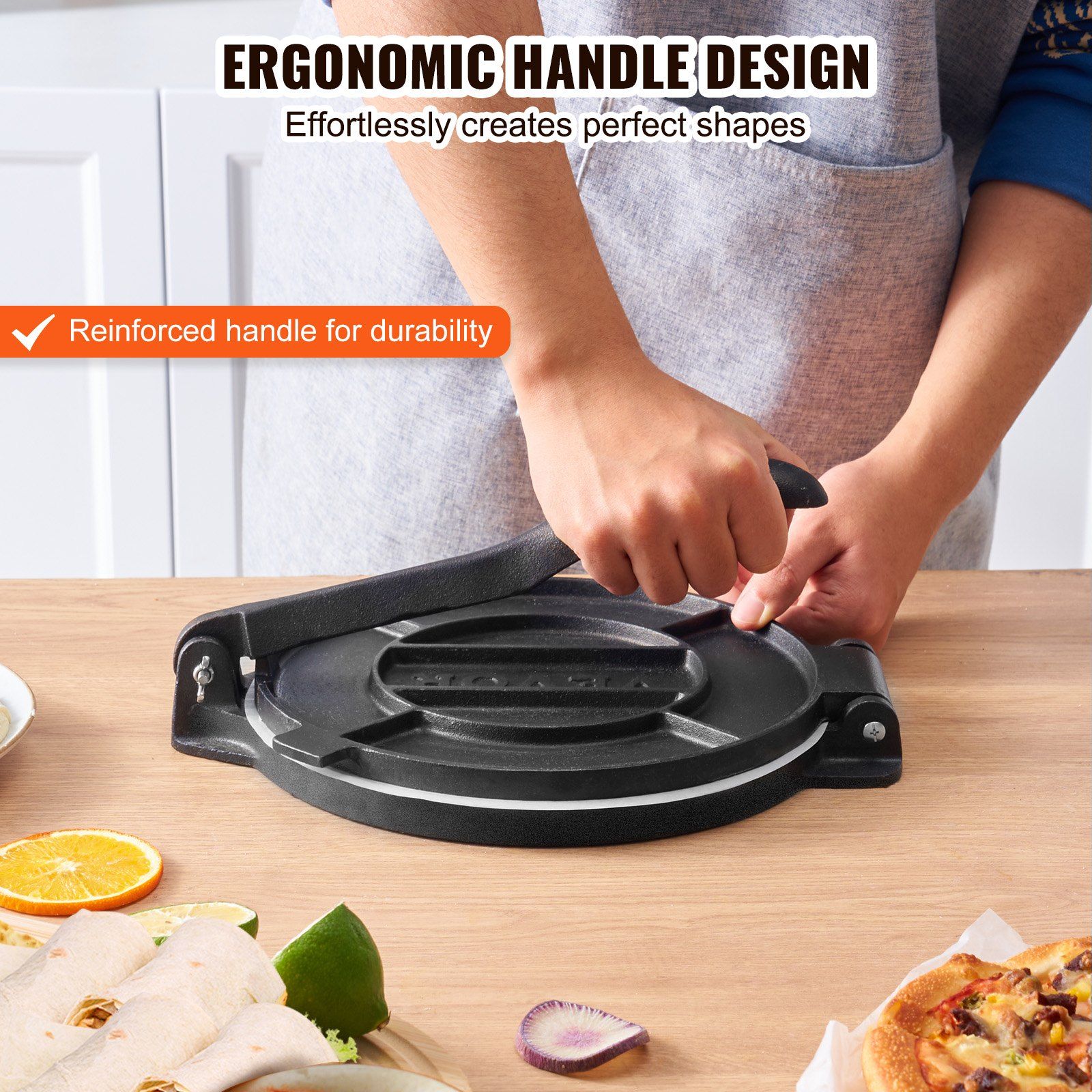 Tortilla Press, 250mm Tortilla and Roti Maker, Cast Iron Heavy Duty Tortilladora Press, Pre-Seasoned Pataconera Maker with 100 Pcs Parchment Paper, Dough Maker for Flour Tortilla, Tawa, Silver - Image 4