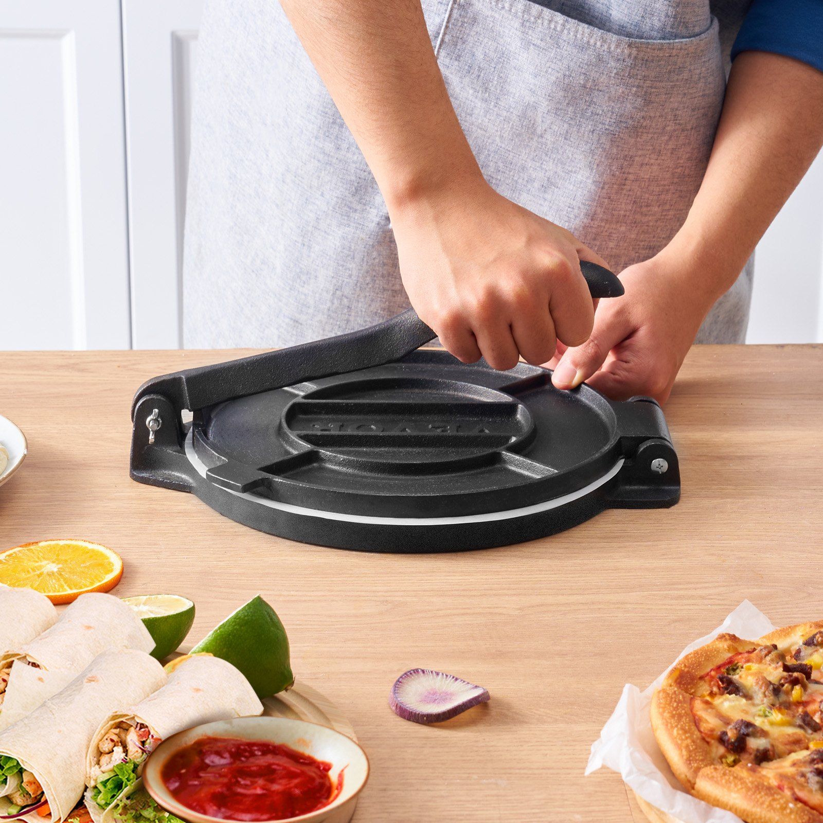 Tortilla Press, 250mm Tortilla and Roti Maker, Cast Iron Heavy Duty Tortilladora Press, Pre-Seasoned Pataconera Maker with 100 Pcs Parchment Paper, Dough Maker for Flour Tortilla, Tawa, Silver - Image 8