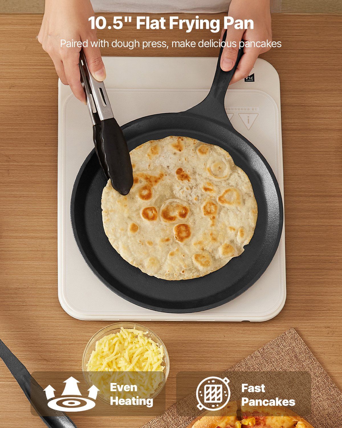 Tortilla Press, 250mm Cast Iron Tortilla and Roti Maker, Heavy Duty Tortilladora Press, Pataconera Makers with Handle and 100 Pcs Parchment Paper, Dough Taco Press for Flour Tortilla, Tawa - Image 4