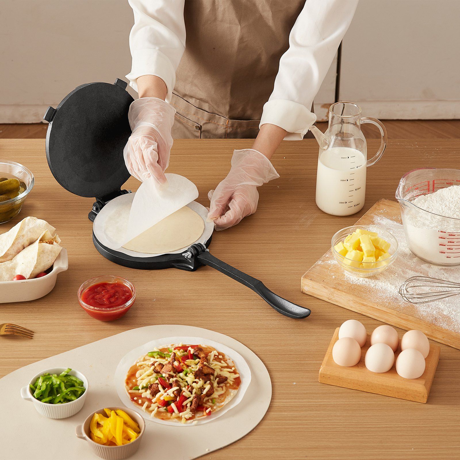 Tortilla Press, 250mm Cast Iron Tortilla and Roti Maker, Heavy Duty Tortilladora Press, Pataconera Makers with Handle and 100 Pcs Parchment Paper, Dough Taco Press for Flour Tortilla, Tawa - Image 8