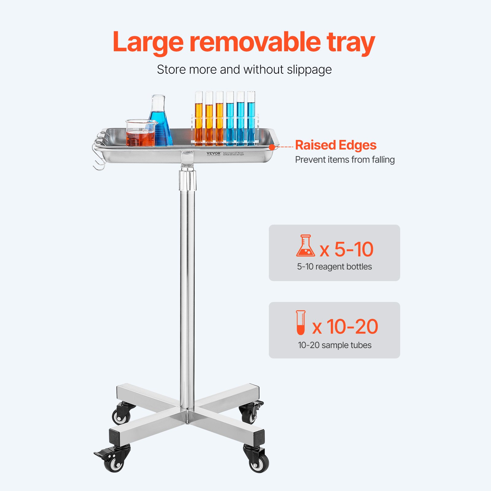 Mayo Stand, Stainless Steel Mayo Tray, Load Capacity up to 35 lbs, Adjustable Height 25.2