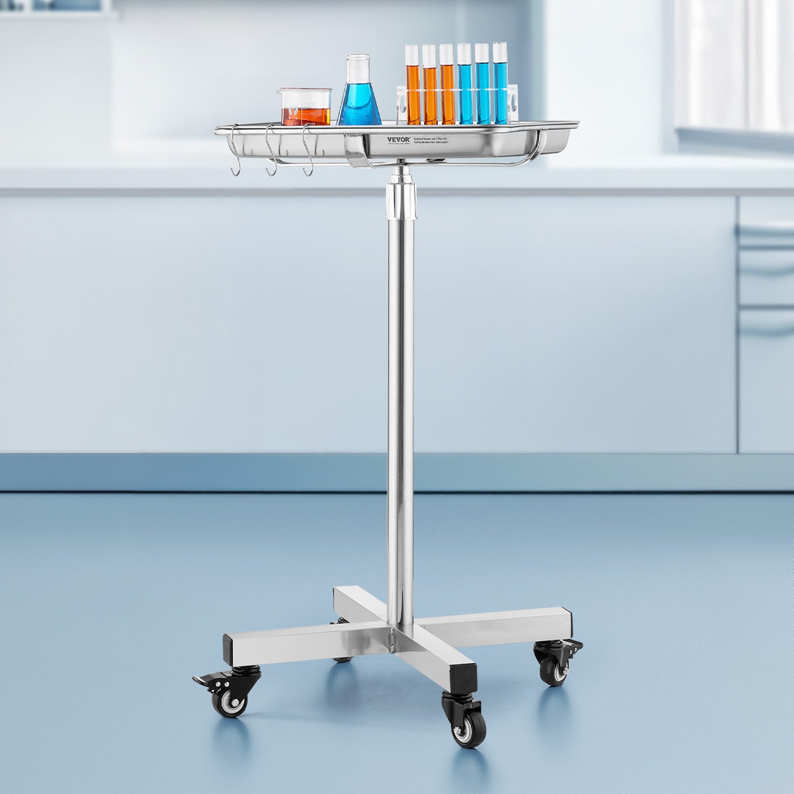 Mayo Stand, Stainless Steel Mayo Tray, Load Capacity up to 35 lbs, Adjustable Height 25.2