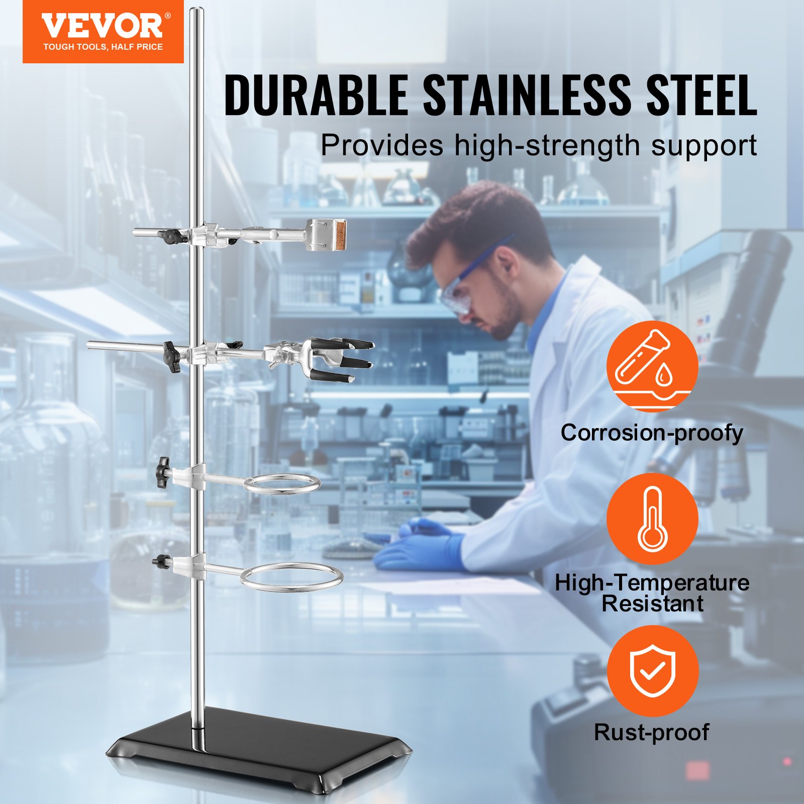 Lab Stand Support, Laboratory Retort Support Stand 2 Sets, Steel Lab Stand 23.6