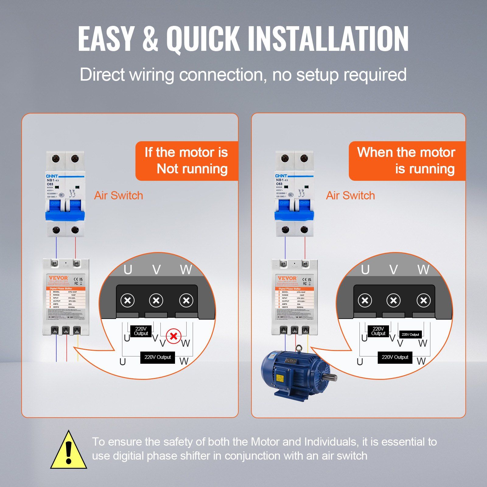 3 Phase Converter - 10HP 30A 220V Single Phase to 3 Phase Converter, Digital Phase Shifter for Residential and Light Commercial Use, 220V Input/Output (One Converter for One Motor Only) - Image 6