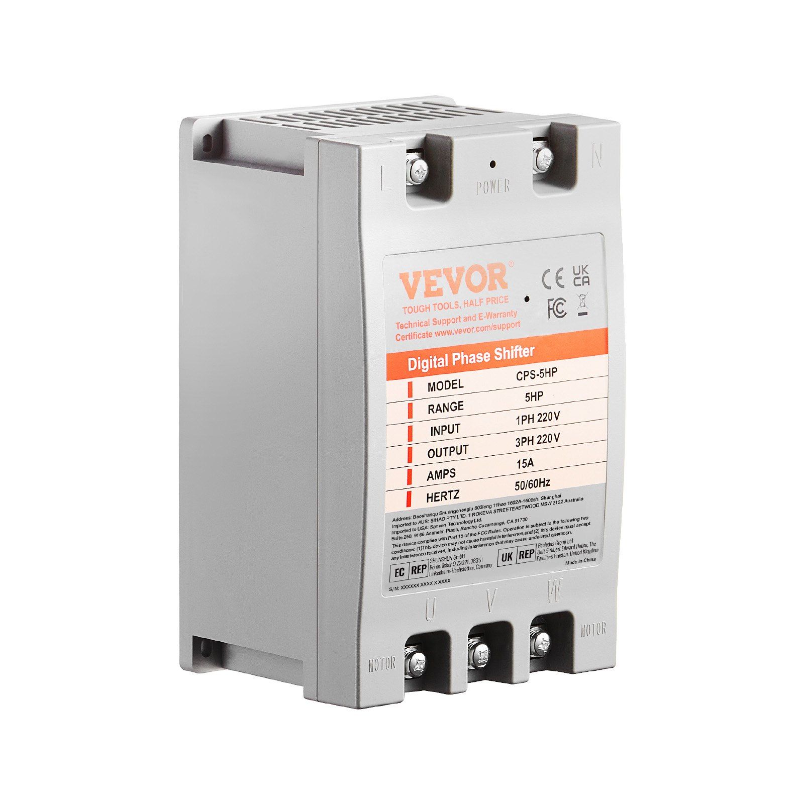 3 Phase Converter - 5HP 15A 220V Single Phase to 3 Phase Converter, Digital Phase Shifter for Residential and Light Commercial Use, 220V Input/Output (One Converter for One Motor Only) - Image 1