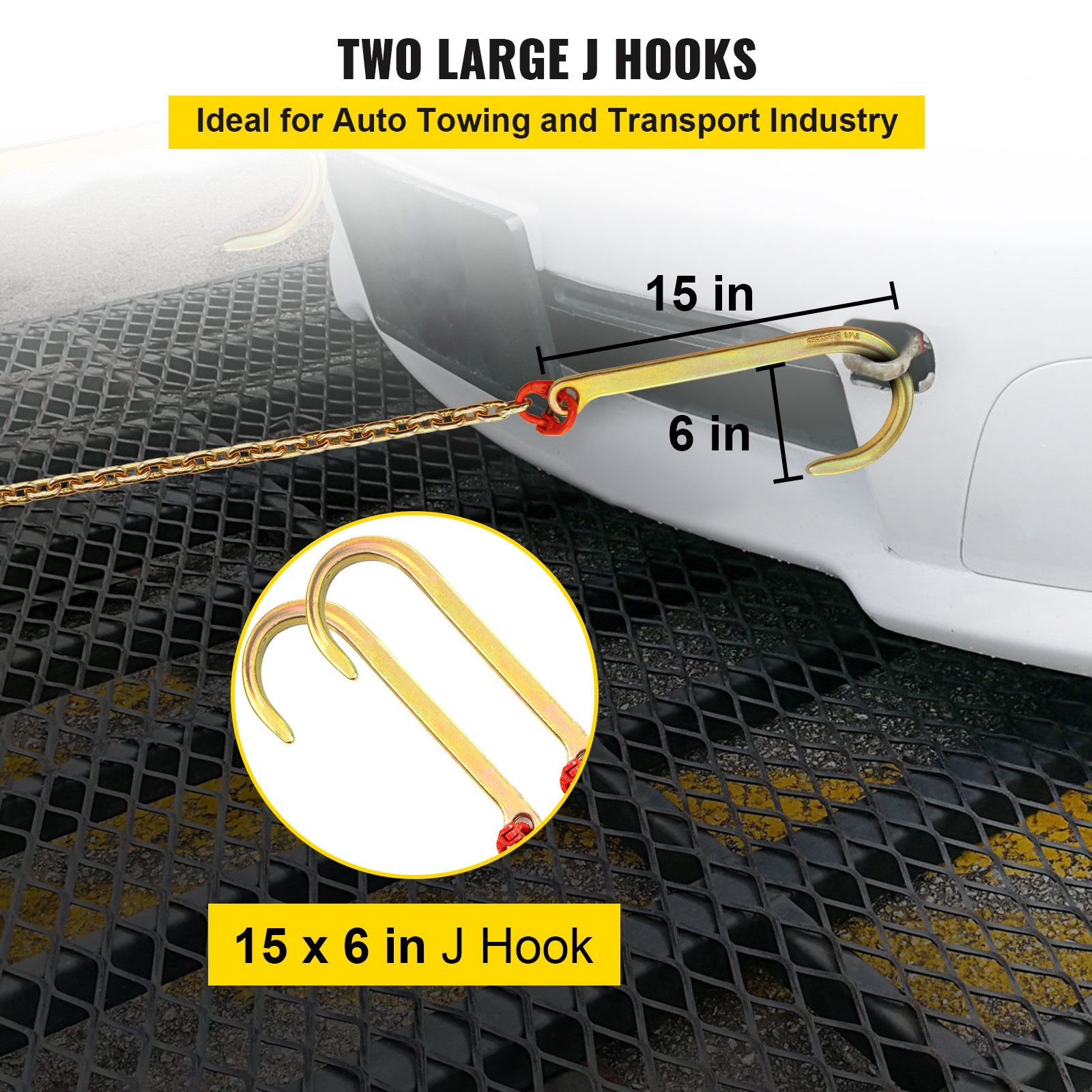 J Hook Chain, 2PCS 8 mm x 300 cm G80 Long Shank J Hook Tow Chain with RTJ Cluster Hook & Grab Hook, 2448 kg Working Load, Heavy Duty Transport Truck Chain for Wrecker Recovery Trailer Towing - Image 4