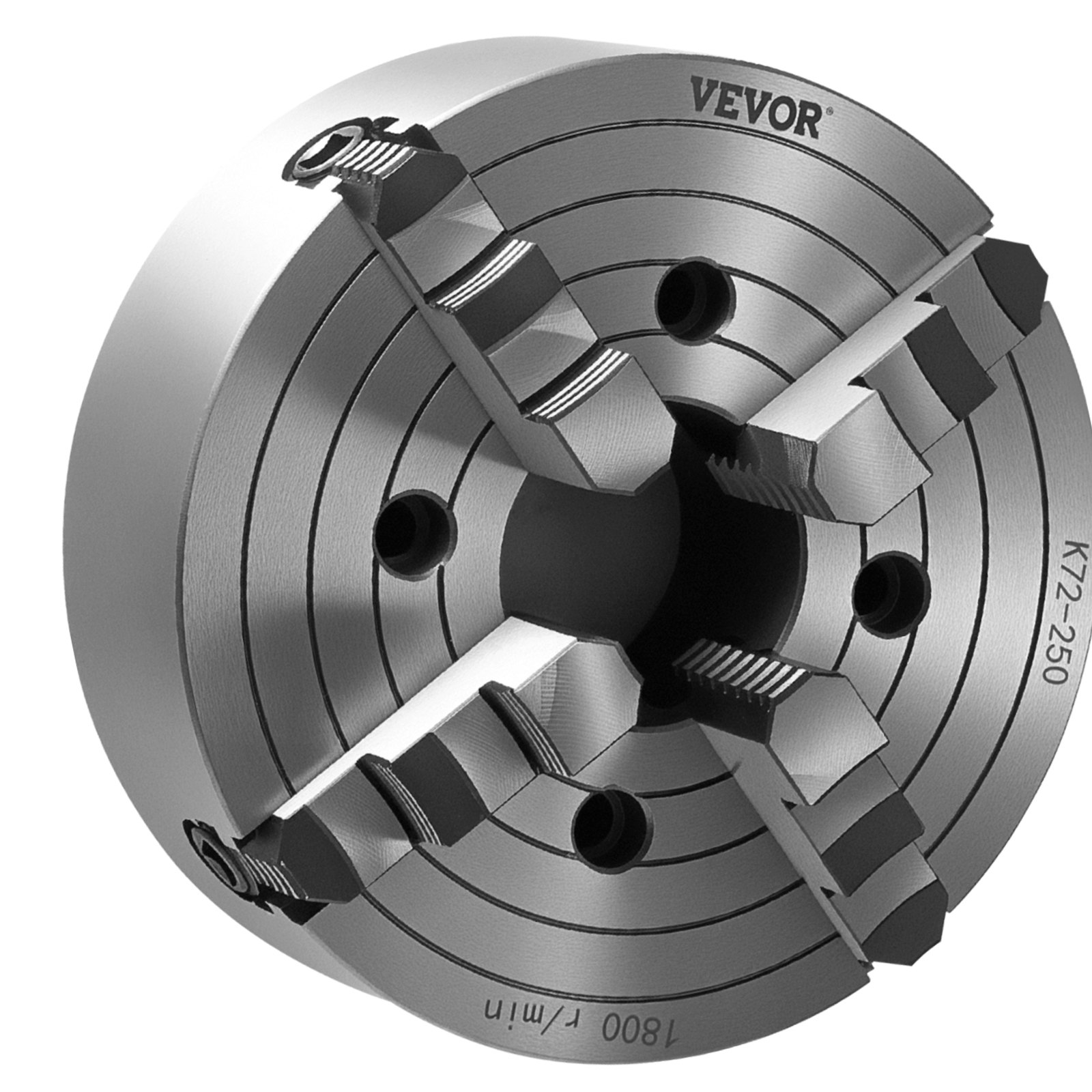 4-Jaw Lathe Chuck, 10 in (250 mm), Lathe Chuck, 0.6-9.84 in (15-250 mm) Clamping Range with T-key Fixing Screws Reversible Jaws, HT300 Cast Iron Material, Internal External for Wood Metal Lathe - Image 1