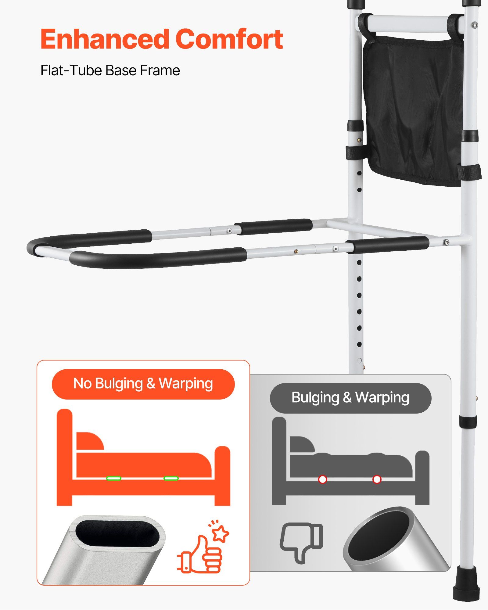 Bed Rail for Elderly, Bedside Assist Rails with Supporting Leg and PU Handrail, Adjustable Height Carbon Steel Pipe Bedside Cane, Bed Bars for Seniors & Patients, Fits King, Queen, Full, Twin - Image 4