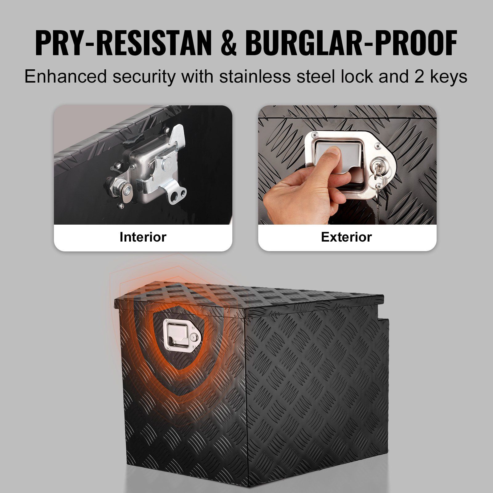 Trailer Tongue Box, Aluminum Alloy Diamond Plate Tongue Box Tool Chest, Heavy Duty Trailer Box Storage with Lock and Keys, Utility Trailer Tongue Box for Pickup Truck, RV, 99.06cmx41.91 cmx30.48 - Image 5