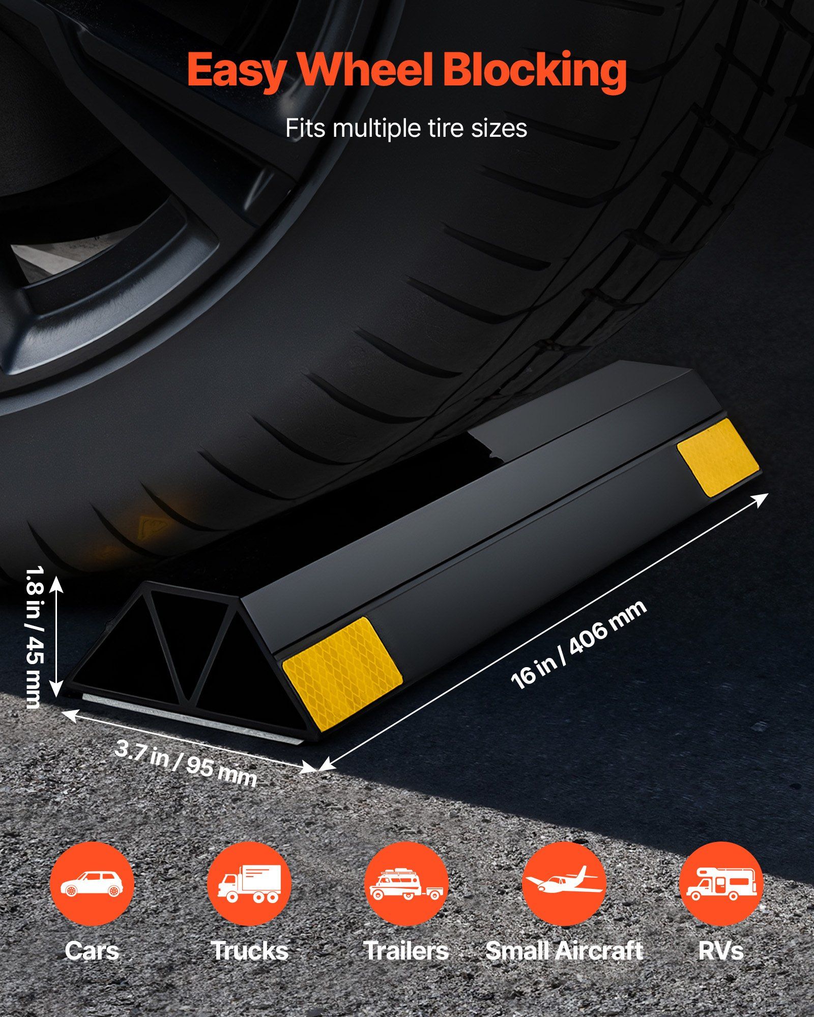Parking Stopper, 406 mm 2 Pcs Heavy Duty Parking Aid for Garage, PP Curb Garage Floor Stopper with Reflective Strips, Vehicles Gadgets for Cars Vans Trucks Tire Wheel Guide Block Stops Bumpers - Image 2