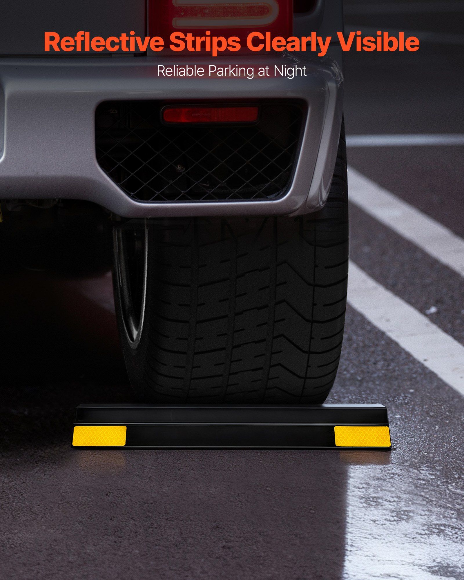 Parking Stopper, 406 mm 2 Pcs Heavy Duty Parking Aid for Garage, PP Curb Garage Floor Stopper with Reflective Strips, Vehicles Gadgets for Cars Vans Trucks Tire Wheel Guide Block Stops Bumpers - Image 4