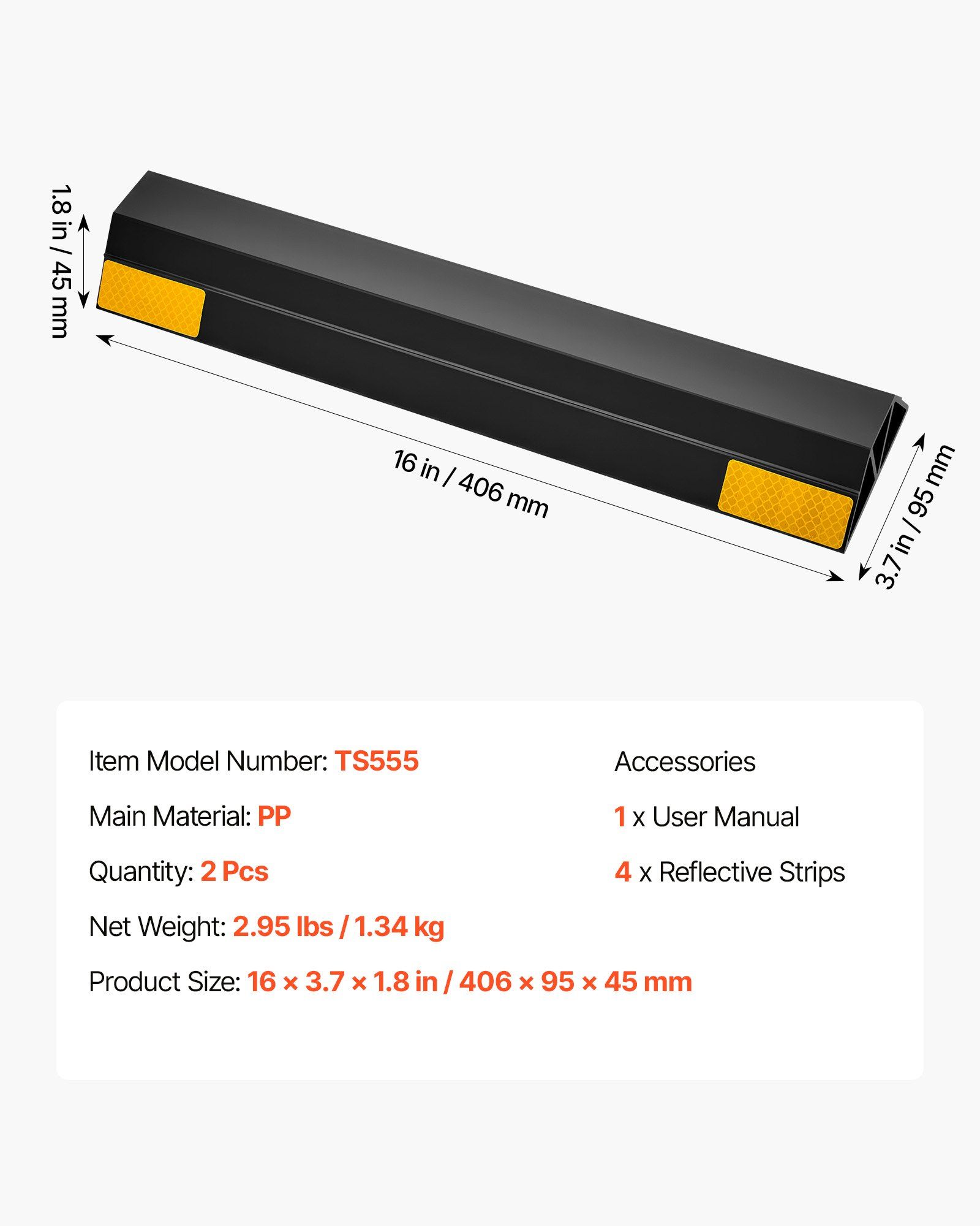 Parking Stopper, 406 mm 2 Pcs Heavy Duty Parking Aid for Garage, PP Curb Garage Floor Stopper with Reflective Strips, Vehicles Gadgets for Cars Vans Trucks Tire Wheel Guide Block Stops Bumpers - Image 7