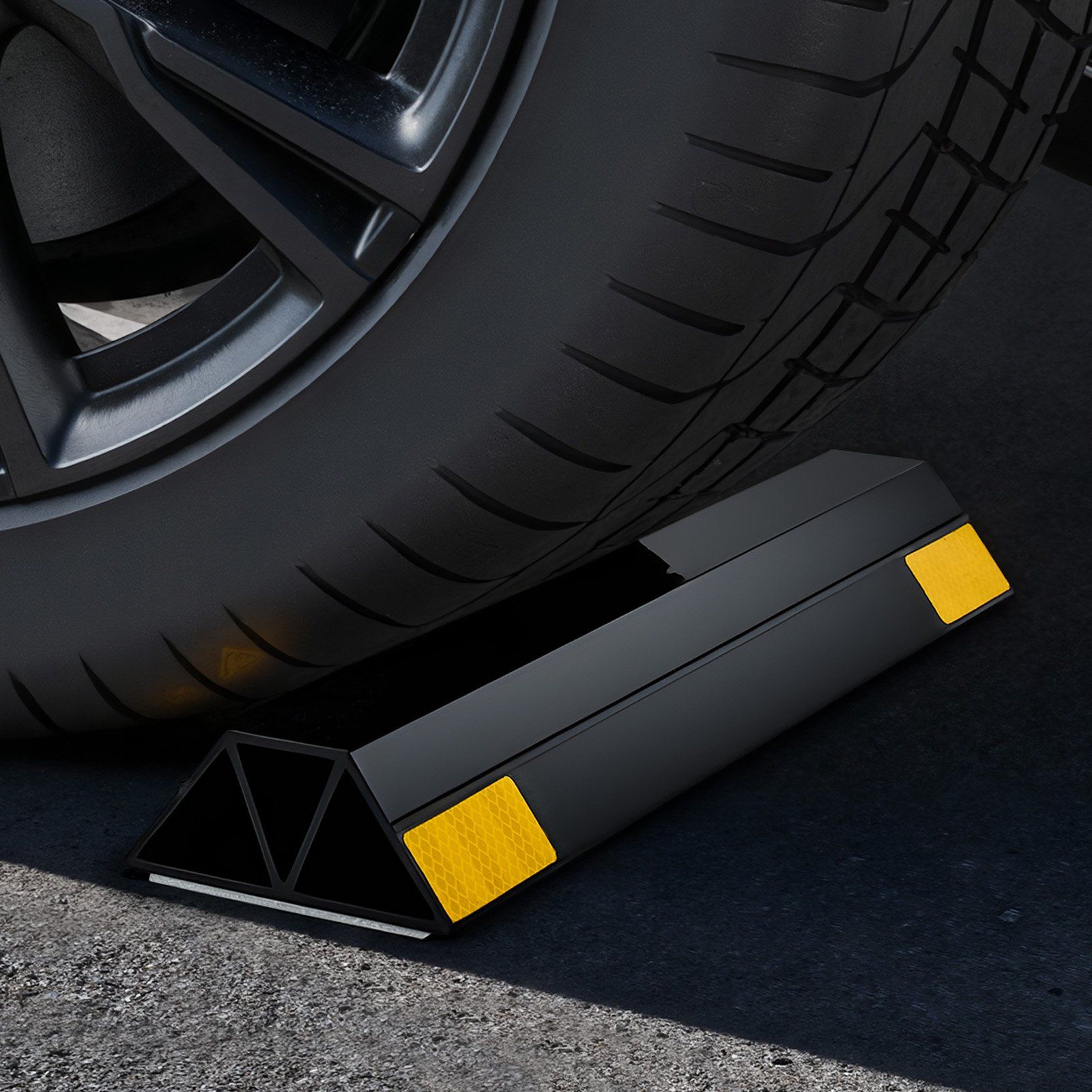 Parking Stopper, 406 mm 2 Pcs Heavy Duty Parking Aid for Garage, PP Curb Garage Floor Stopper with Reflective Strips, Vehicles Gadgets for Cars Vans Trucks Tire Wheel Guide Block Stops Bumpers - Image 8