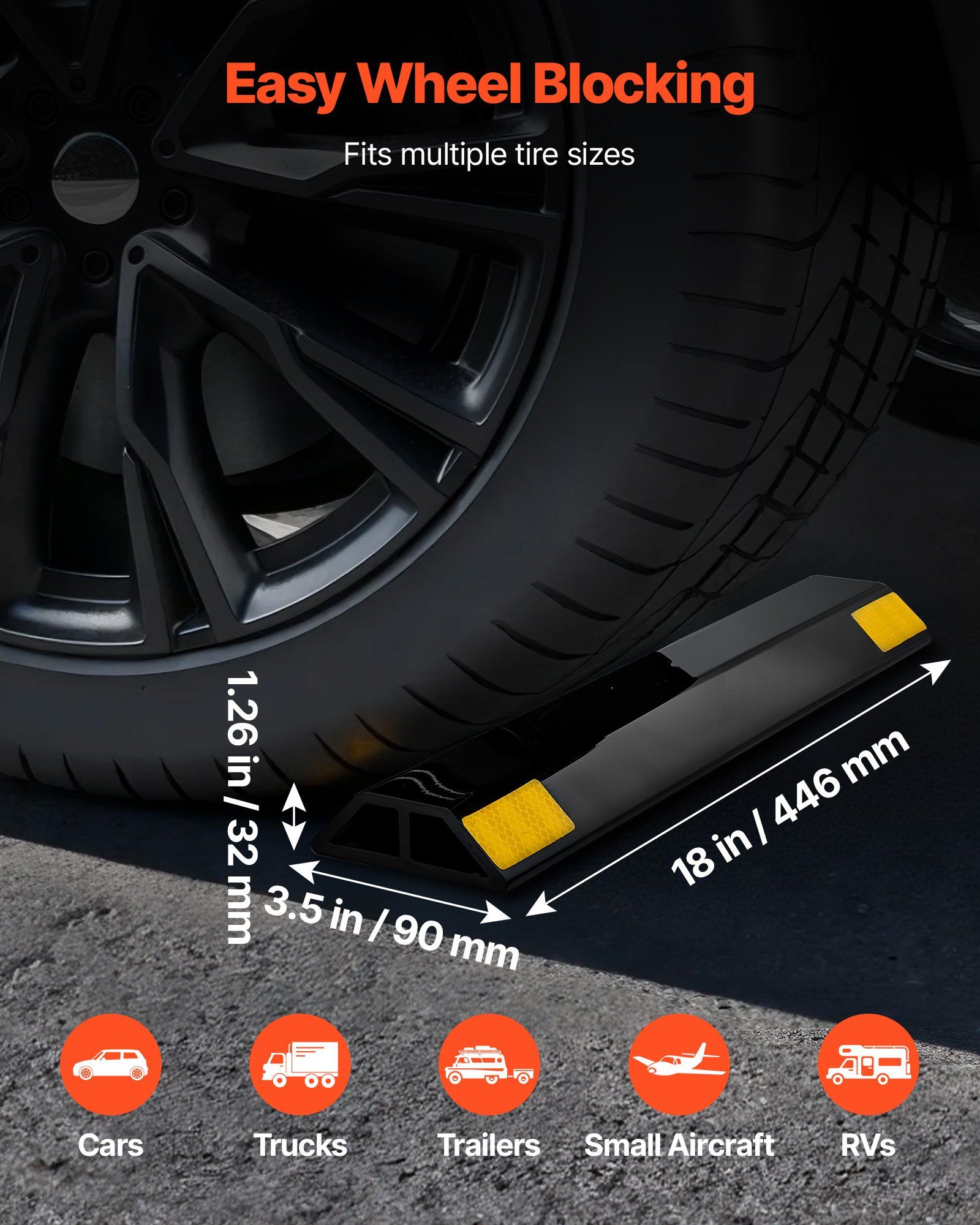 Parking Stopper, 446 mm 2 Pcs Heavy Duty Parking Aid for Garage, PP Curb Garage Floor Stopper with Reflective Strips, Vehicles Gadgets for Cars Vans Trucks Tire Wheel Guide Block Stops Bumpers - Image 2