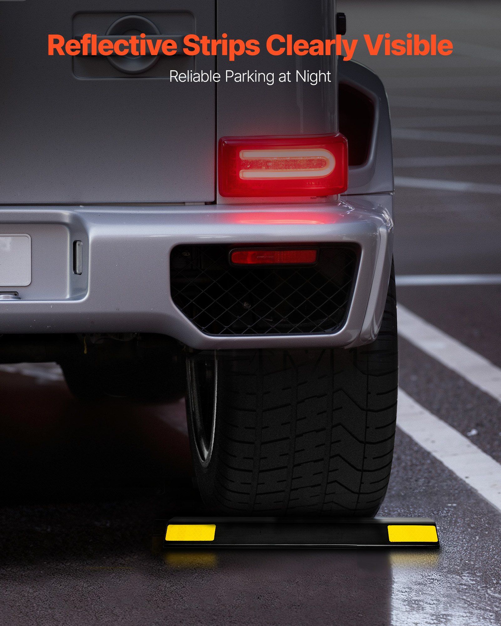 Parking Stopper, 446 mm 2 Pcs Heavy Duty Parking Aid for Garage, PP Curb Garage Floor Stopper with Reflective Strips, Vehicles Gadgets for Cars Vans Trucks Tire Wheel Guide Block Stops Bumpers - Image 4