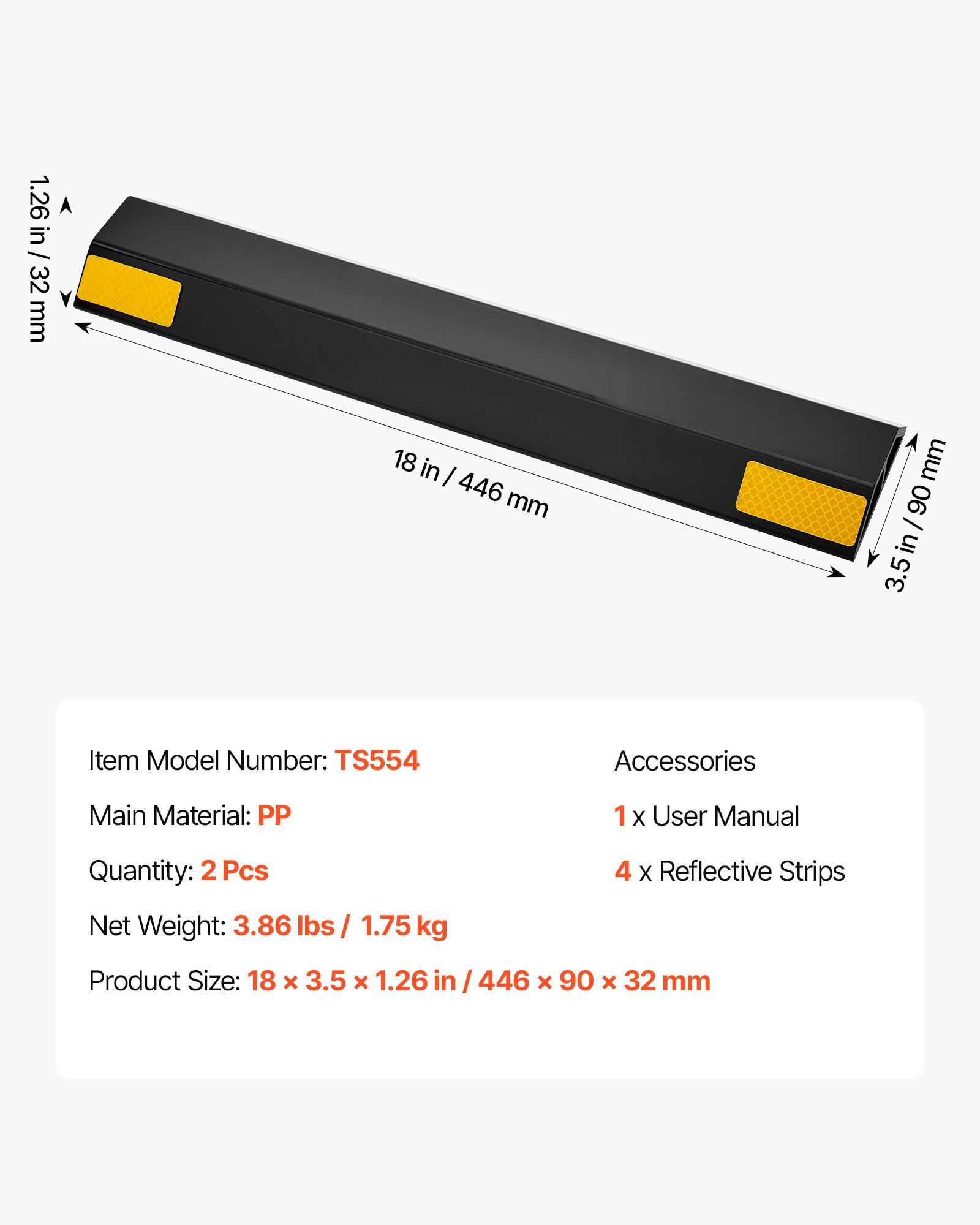Parking Stopper, 446 mm 2 Pcs Heavy Duty Parking Aid for Garage, PP Curb Garage Floor Stopper with Reflective Strips, Vehicles Gadgets for Cars Vans Trucks Tire Wheel Guide Block Stops Bumpers - Image 7