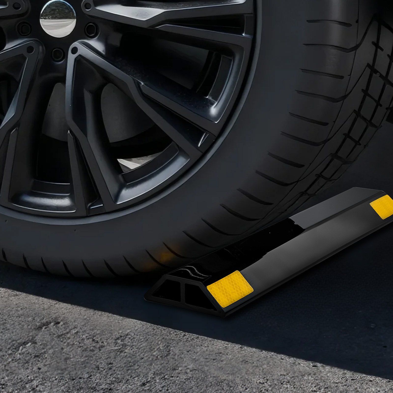 Parking Stopper, 446 mm 2 Pcs Heavy Duty Parking Aid for Garage, PP Curb Garage Floor Stopper with Reflective Strips, Vehicles Gadgets for Cars Vans Trucks Tire Wheel Guide Block Stops Bumpers - Image 8