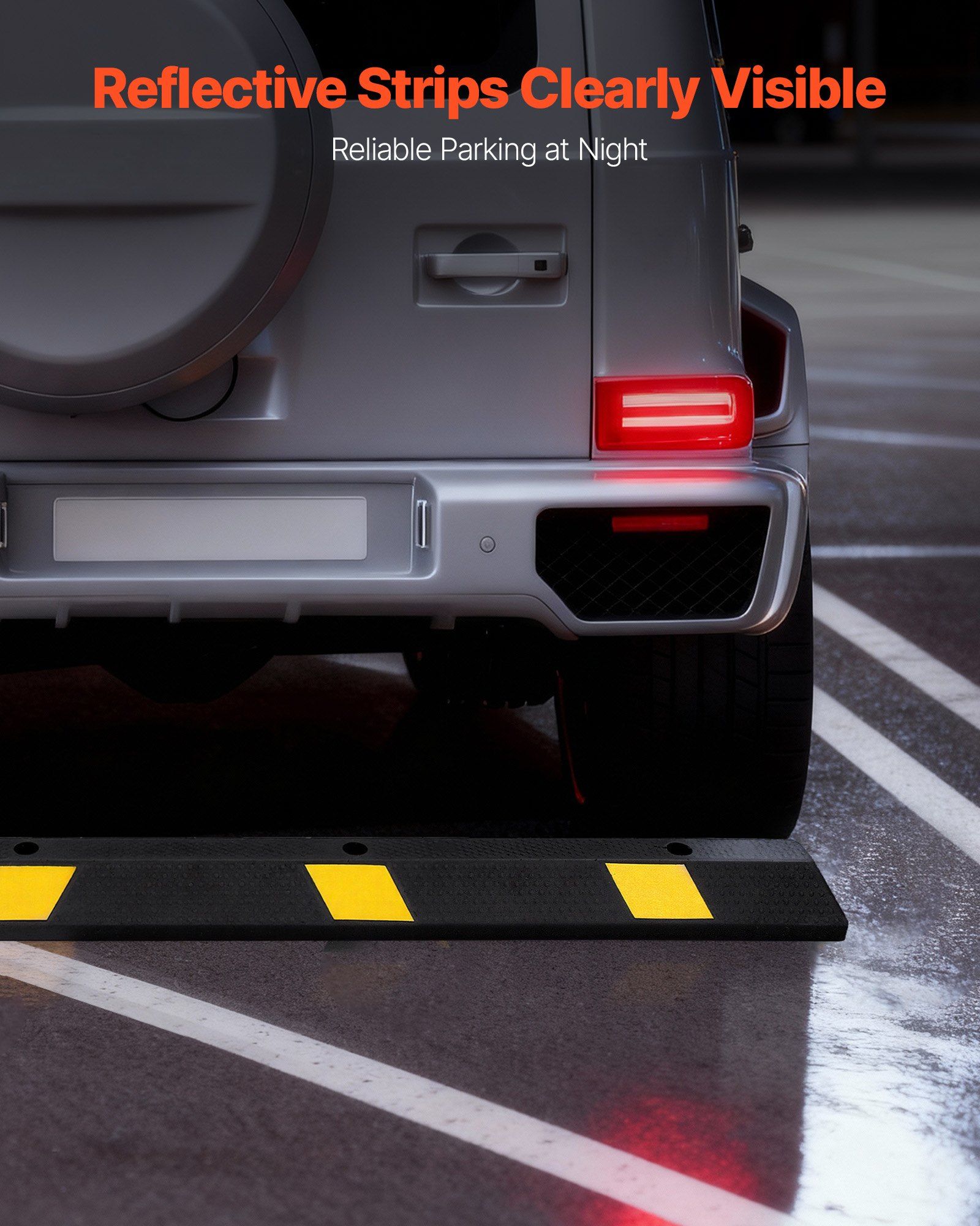 Parking Stopper, 1840 mm Heavy Duty Parking Aid for Garage, Rubber Curb Garage Floor Stopper with Reflective Strips, Vehicles Gadgets for Cars Vans Trucks Tire Wheel Guide Block Stops Bumpers - Image 4