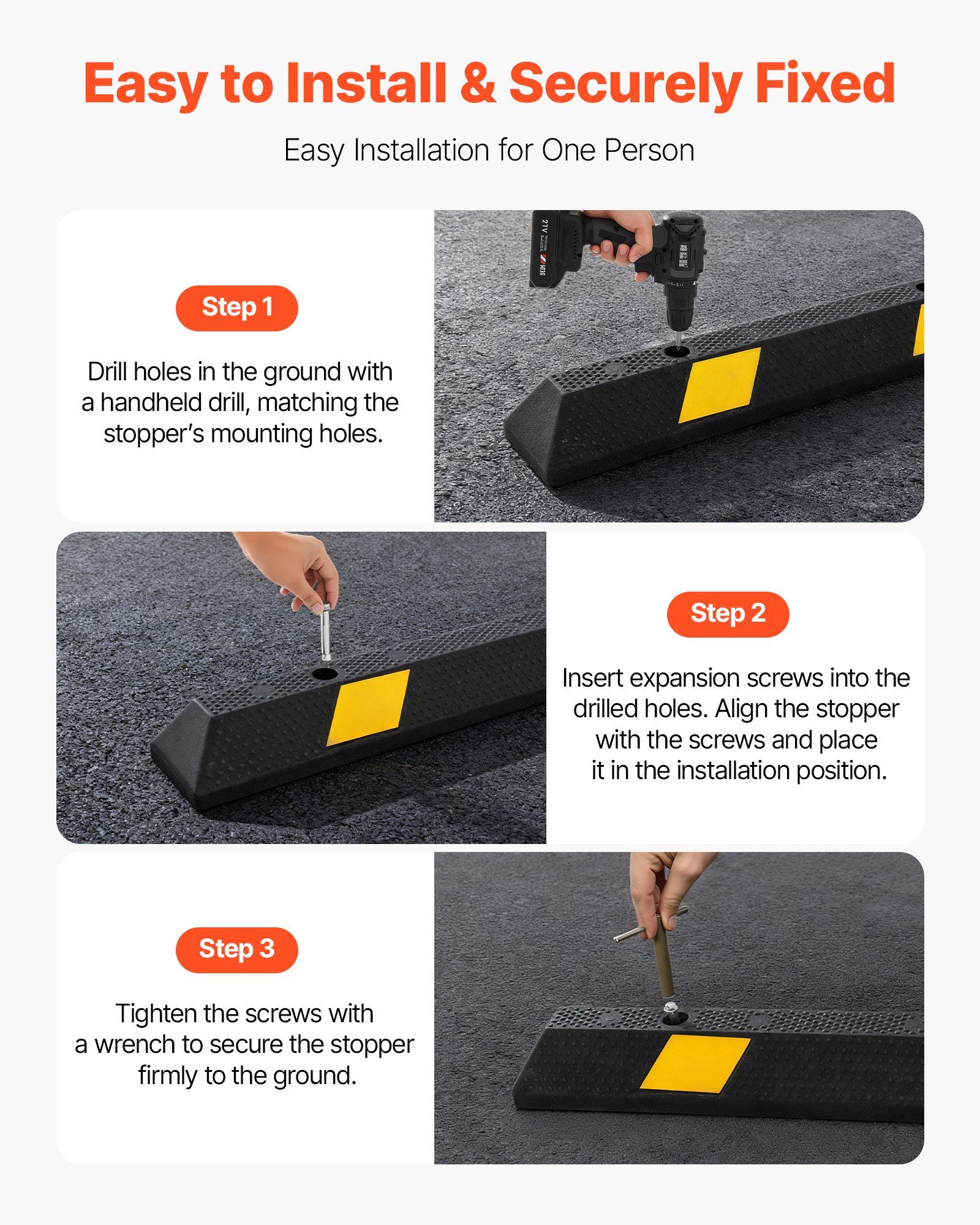 Parking Stopper, 1840 mm Heavy Duty Parking Aid for Garage, Rubber Curb Garage Floor Stopper with Reflective Strips, Vehicles Gadgets for Cars Vans Trucks Tire Wheel Guide Block Stops Bumpers - Image 5
