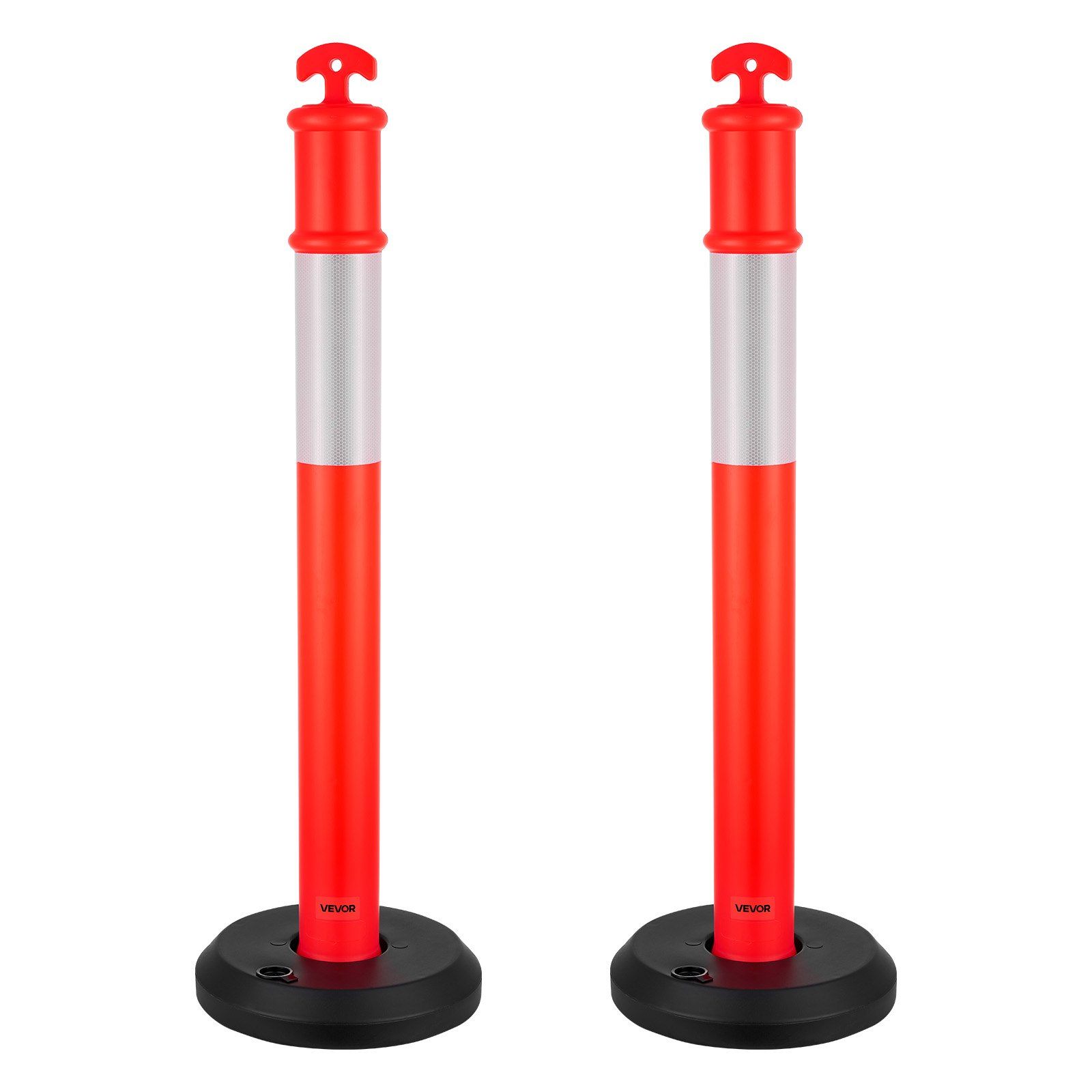 2 Pack Traffic Delineator Posts, 1140 mm Traffic Safety Cones with Fillable Base and Reflective Strips, Heavy Duty Delineator Posts for Construction Site, Parking Lot, Crowd Control, Red - Image 1