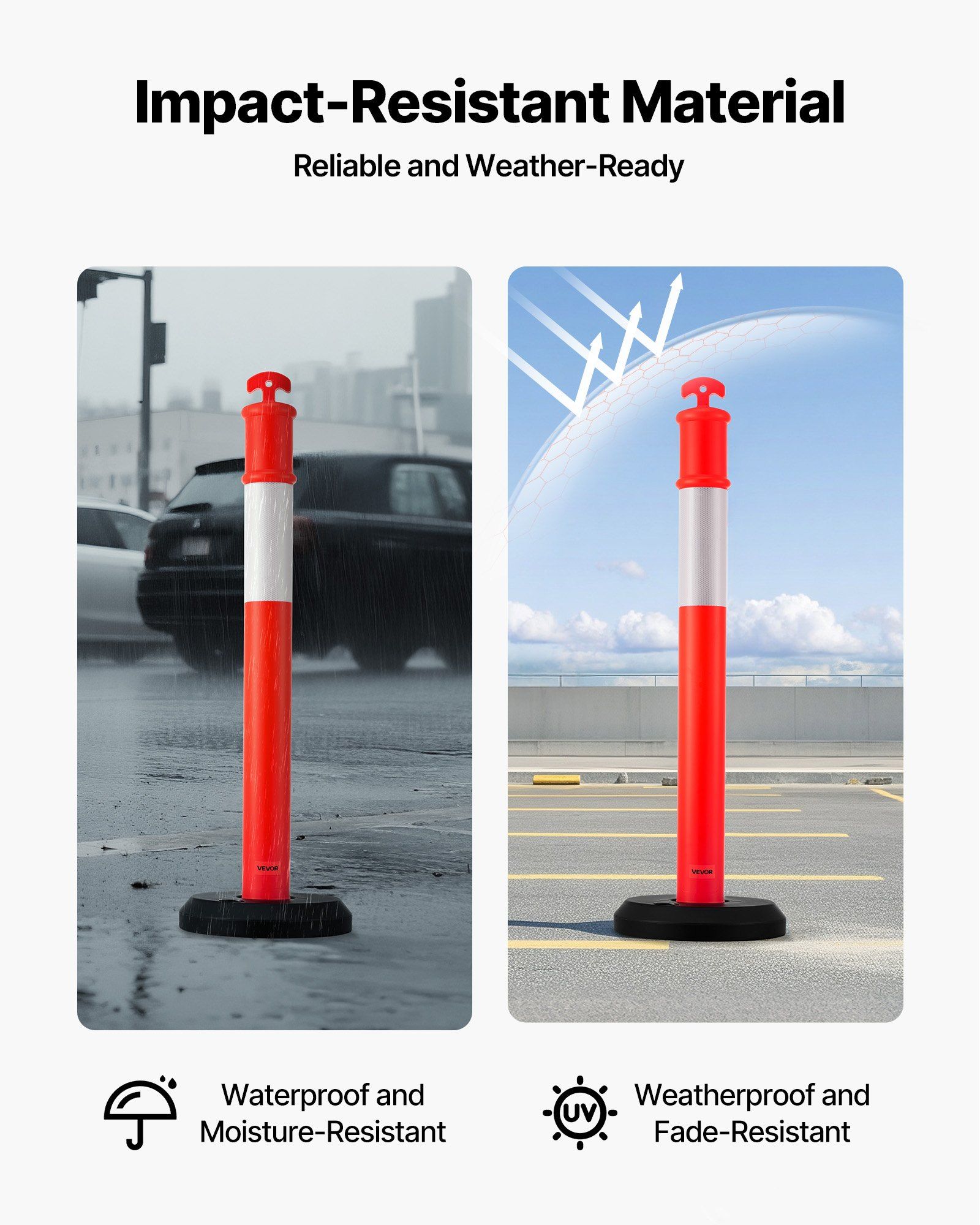 2 Pack Traffic Delineator Posts, 1140 mm Traffic Safety Cones with Fillable Base and Reflective Strips, Heavy Duty Delineator Posts for Construction Site, Parking Lot, Crowd Control, Red - Image 5