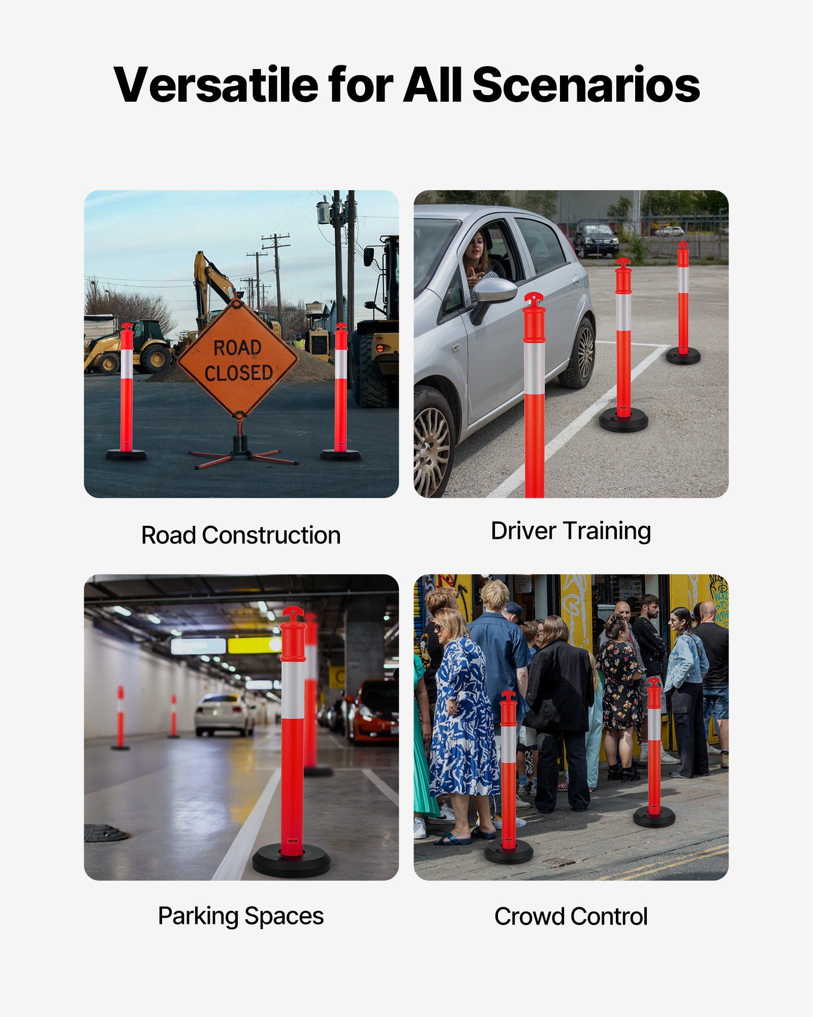 2 Pack Traffic Delineator Posts, 1140 mm Traffic Safety Cones with Fillable Base and Reflective Strips, Heavy Duty Delineator Posts for Construction Site, Parking Lot, Crowd Control, Red - Image 6