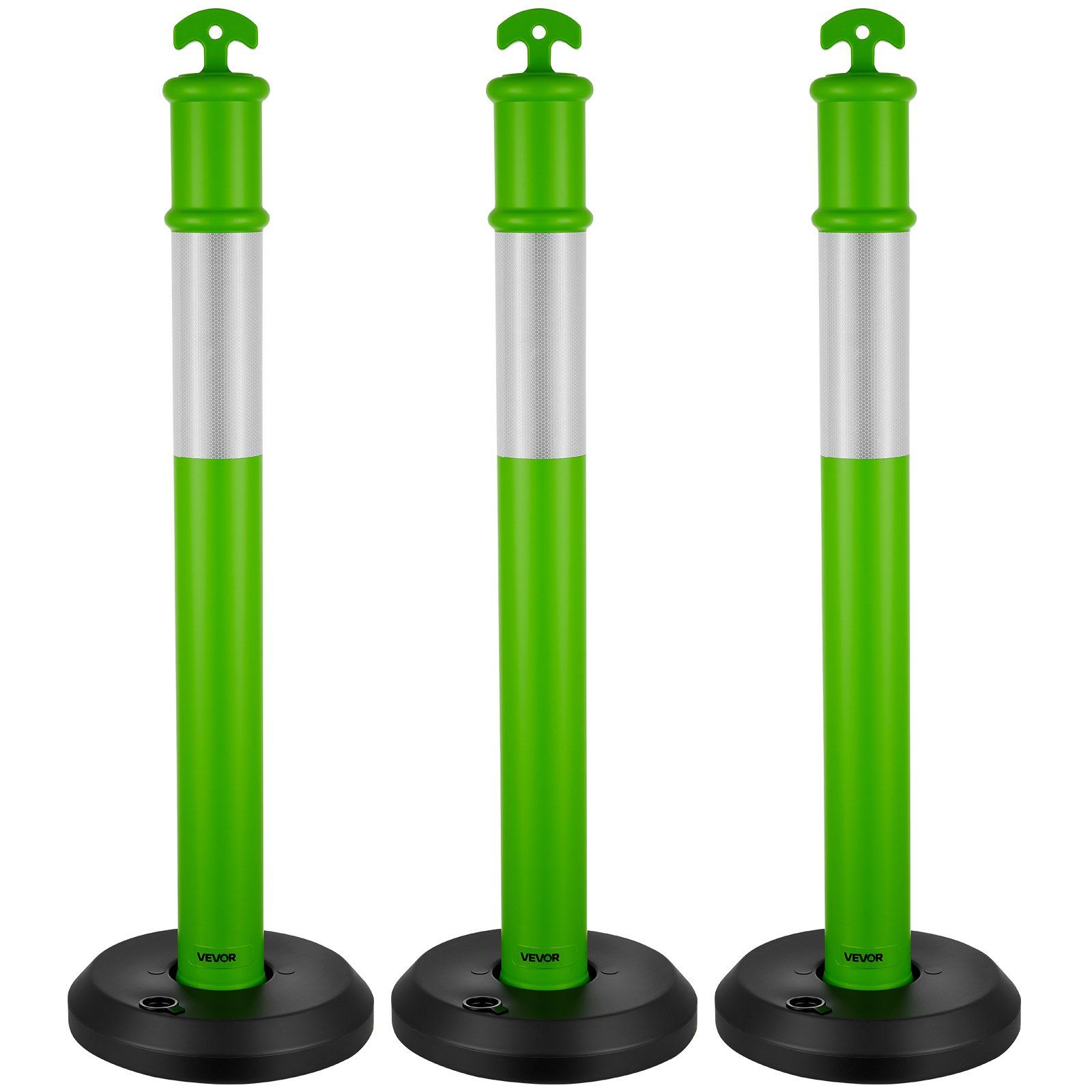 3 Pack Traffic Delineator Posts, 1140 mm Traffic Safety Cones with Fillable Base and Reflective Strips, Heavy Duty Delineator Posts for Construction Site, Parking Lot, Crowd Control, Green - Image 1