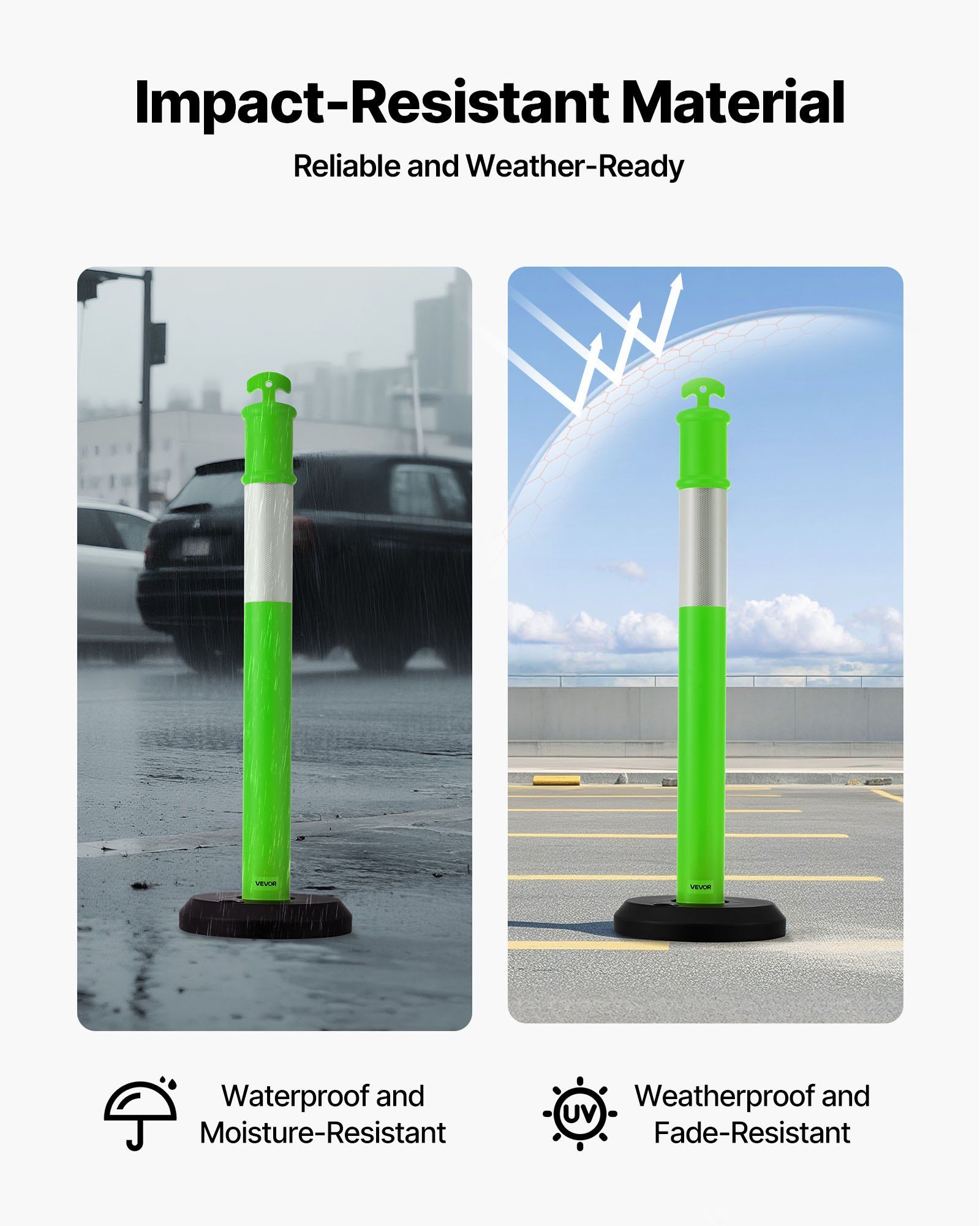 3 Pack Traffic Delineator Posts, 1140 mm Traffic Safety Cones with Fillable Base and Reflective Strips, Heavy Duty Delineator Posts for Construction Site, Parking Lot, Crowd Control, Green - Image 5