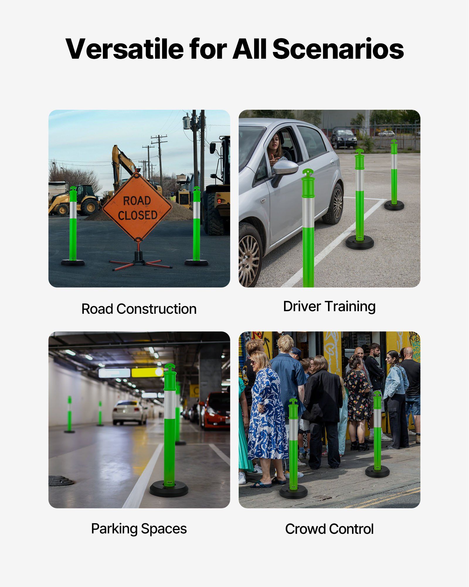 3 Pack Traffic Delineator Posts, 1140 mm Traffic Safety Cones with Fillable Base and Reflective Strips, Heavy Duty Delineator Posts for Construction Site, Parking Lot, Crowd Control, Green - Image 6